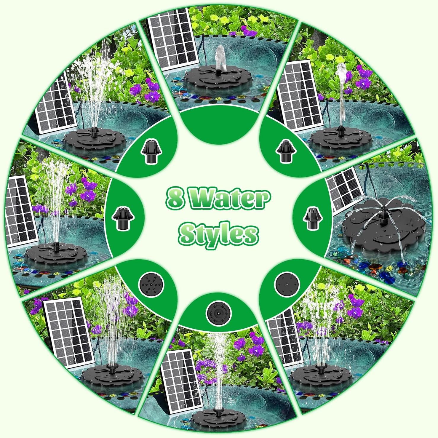 Jutai Detachable Floating Solar Fountain Kit -No Battery, DIY 3.5W Glass Solar Panel Water Pump Works in Shadow for Bird Bath, Water Feature,Garden, Outdoor-7 Nozzles,9.8ft Power Cord
