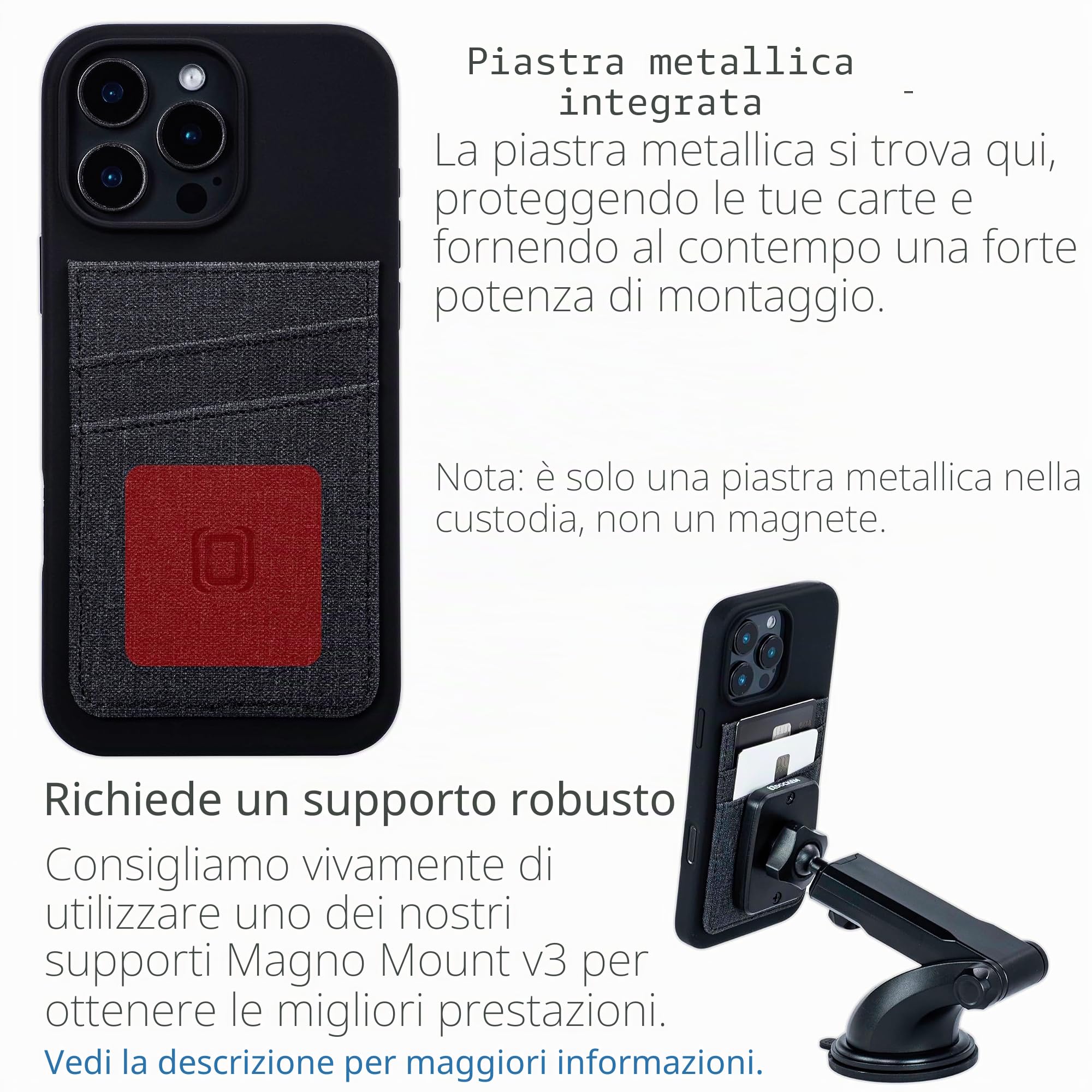 Dockem Custodia per iPhone 16 Pro Max con Guscio in Silicone, Piastra Metallica Integrata per Montaggio Magnetico e Portafoglio in Finta Pelle Cucito con 2 Slot per Carte (M2L, Nero)