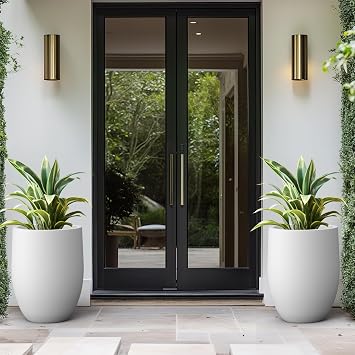 Kante 21.7 Inch Tall Concrete Planter, Large Indoor Outdoor Plant Pot with Drainage, Smooth White Finish with Painted Interior, Ideal for Porch, Home, Garden, Patio