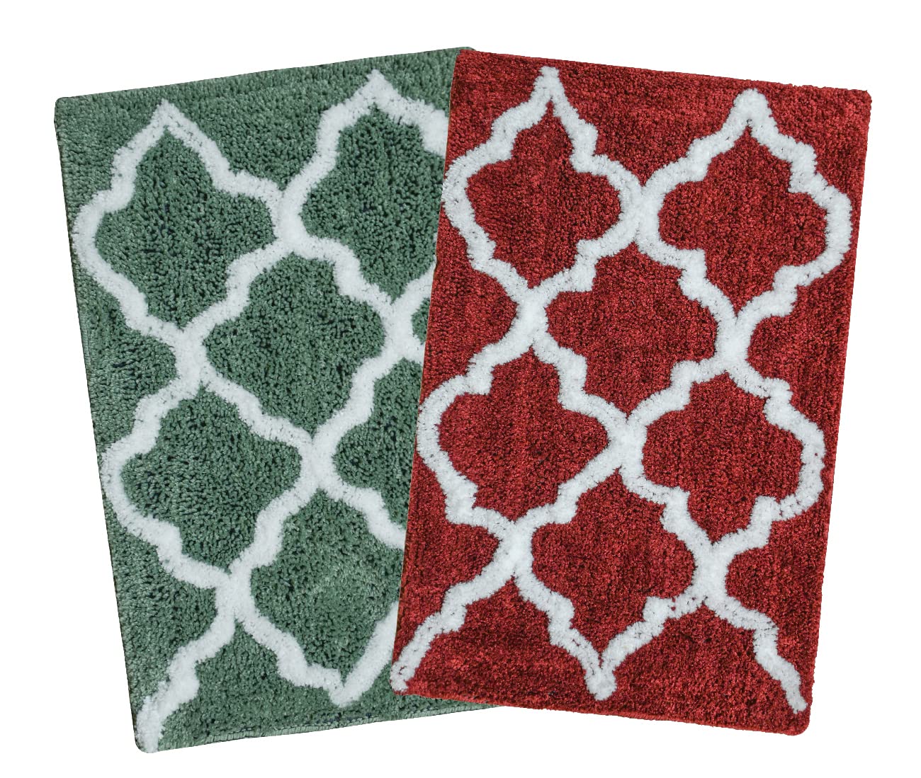 ENYRAMicrofiber Bath Mat, Serene Bathroom Rug Size - 37x57 CM, Floor Mat, Door Mat, Entrance Way Mat, Pack of 2 Piece (Green, Red)