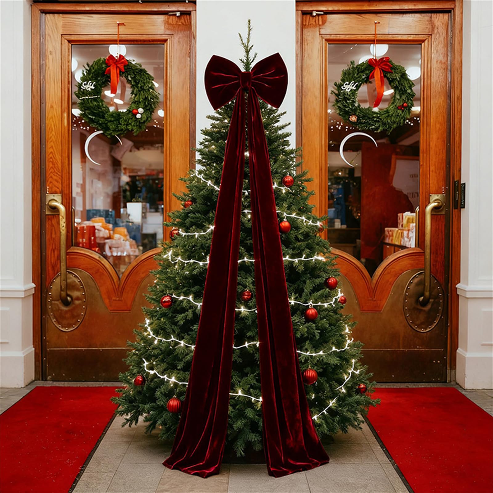 80 cm GroßE Rote Schleife, Extra GroßE Weihnachtsbaumspitze Aus Samt, Samtschleife FüR Weihnachtsbaum, Weihnachtsdekoration FüR Zuhause, Hochzeit, Party Dekoration (220cm)