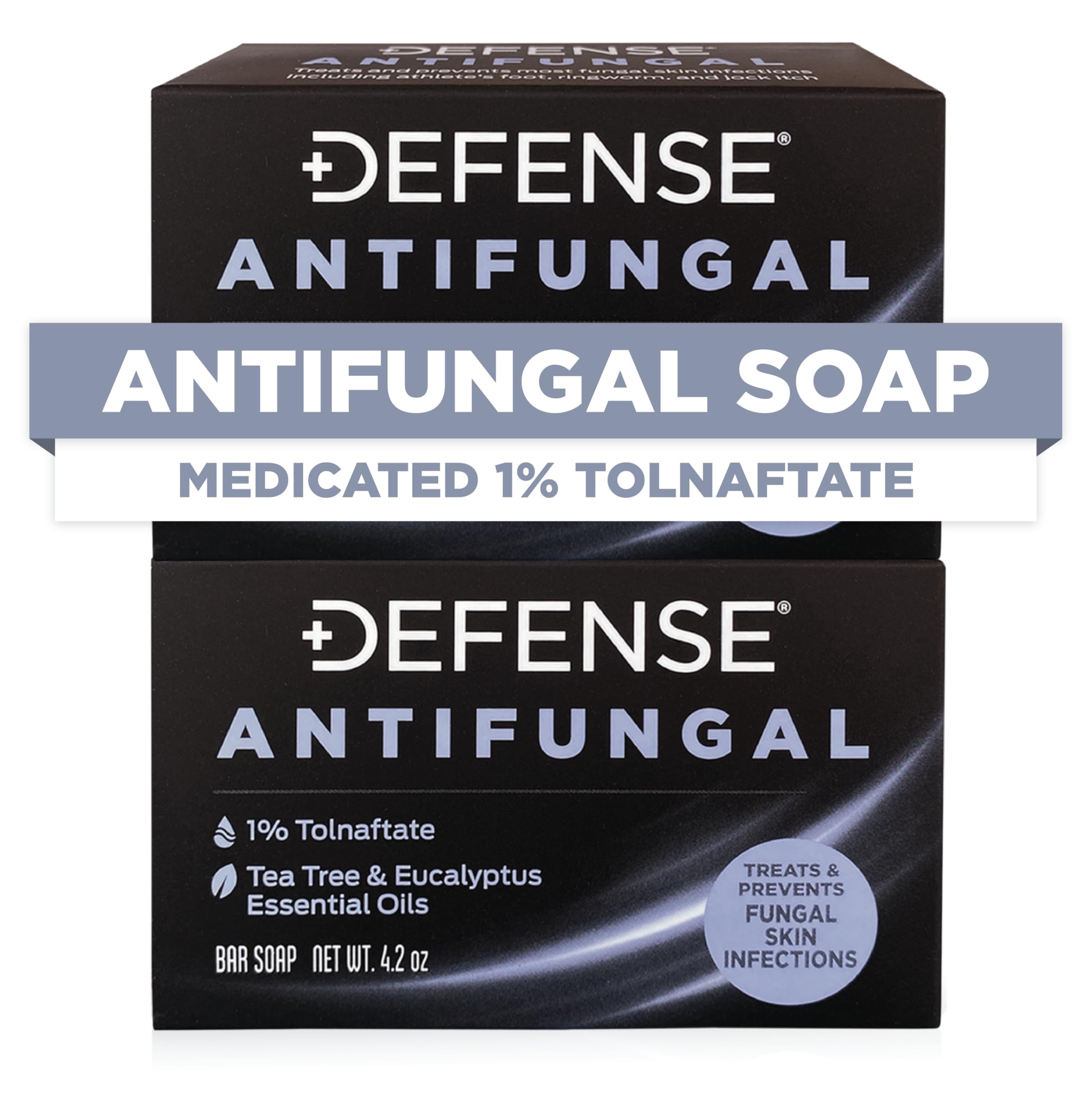 Defense Soap Antifungal Bar 2-Pack | Medicated Anti Fungus Treatment for Jock Itch, Ringworm, Athlete's Foot and Skin Fungal Infections (Two Bars, No Case)