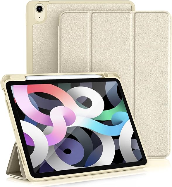 Vobafe Case for iPad Air 5th Generation 2022/ iPad 4th Generation 2020 (10.9 Inch, 5/4), Flexible TPU Back Cover with Pencil Holder, [Support Pencil 2 Charging][Auto Wake/Sleep]-Starlight