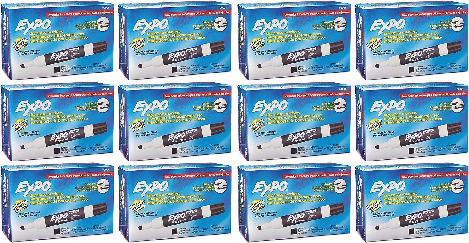 Amazon.com: Expo 80001 Low Odor Chisel Point Dry Erase Markers, Black ...