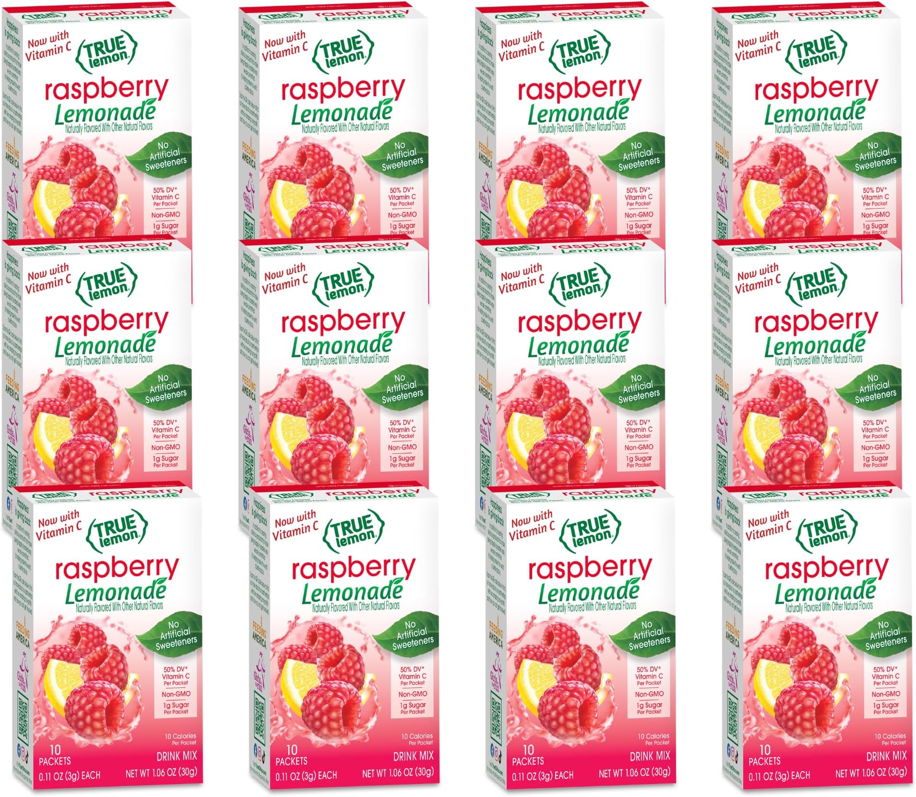 True Citrus Raspberry Flavored Lemonade Drink Mix, Non GMO, 10 Counts, 1.06 Ounces (Pack Of 12)