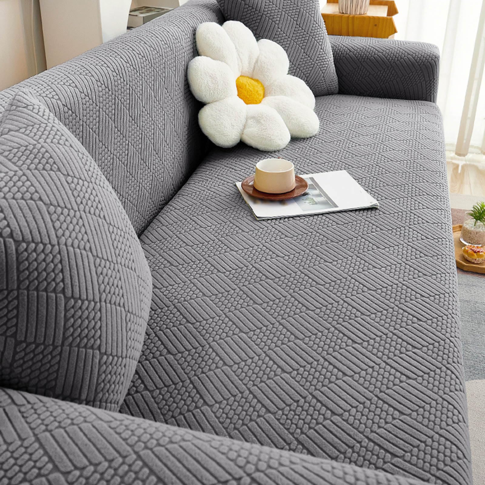 Housse de canapé lavable et souple en tissu élastique gris