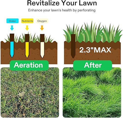 Miniatura 5 de VIVOSUN Aireador de césped de 15 picos, aireador de púas de metal, eficiente despachado manual y aireación del suelo, herramienta de jardín