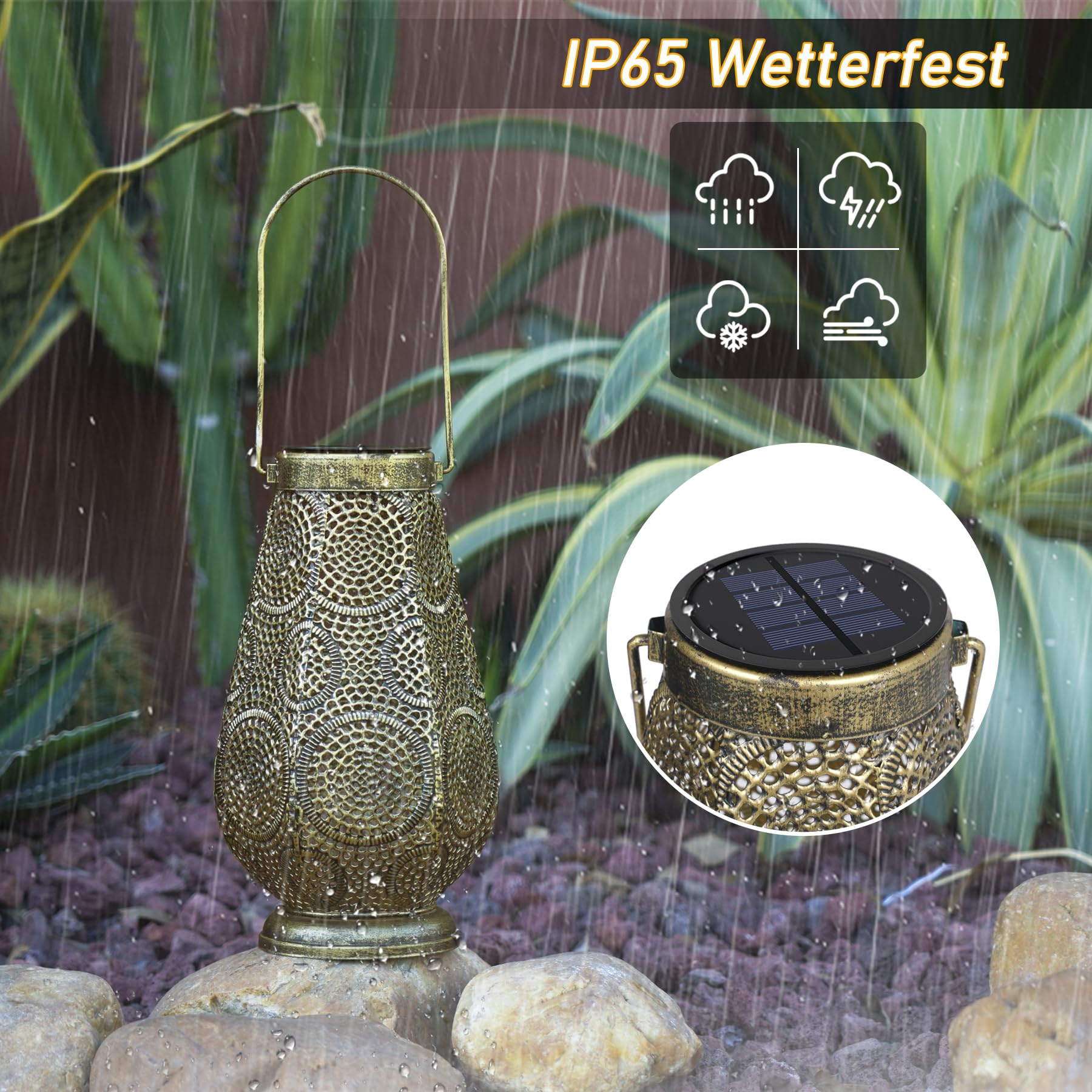 JOYCREATOR Lanterna solare per esterni, IP65, resistente alle intemperie, per esterni, da appendere, in metallo, per esterni, cortili, prati, giardini, regali di Natale per donne (bronzo/grande)