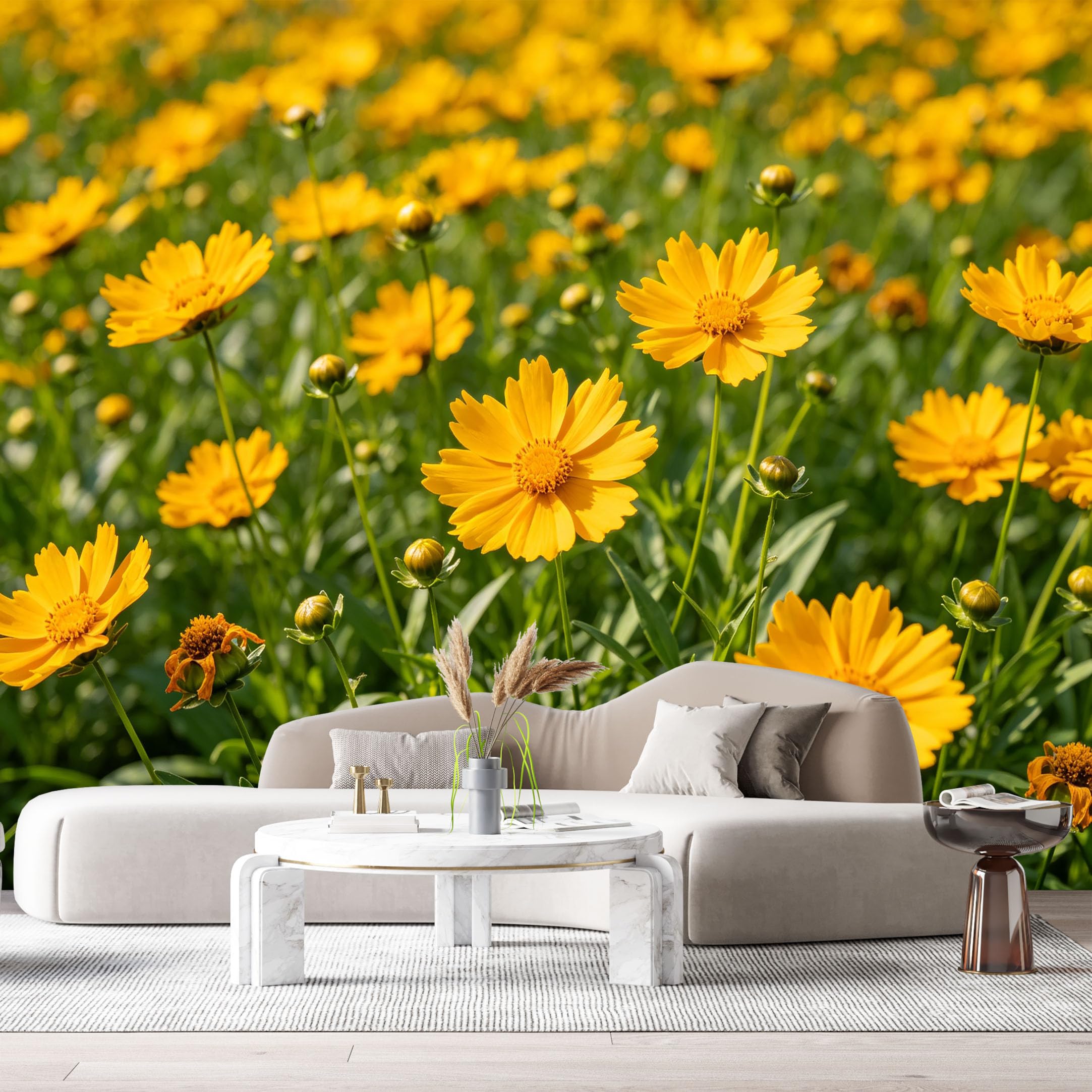 Custom Size Wall Murals Yellow Daisies Botanical Field Bloom Nature Floral Garden SelfAdhesive Wall Fabric Removable Large Wallpaper for Photo Living Room