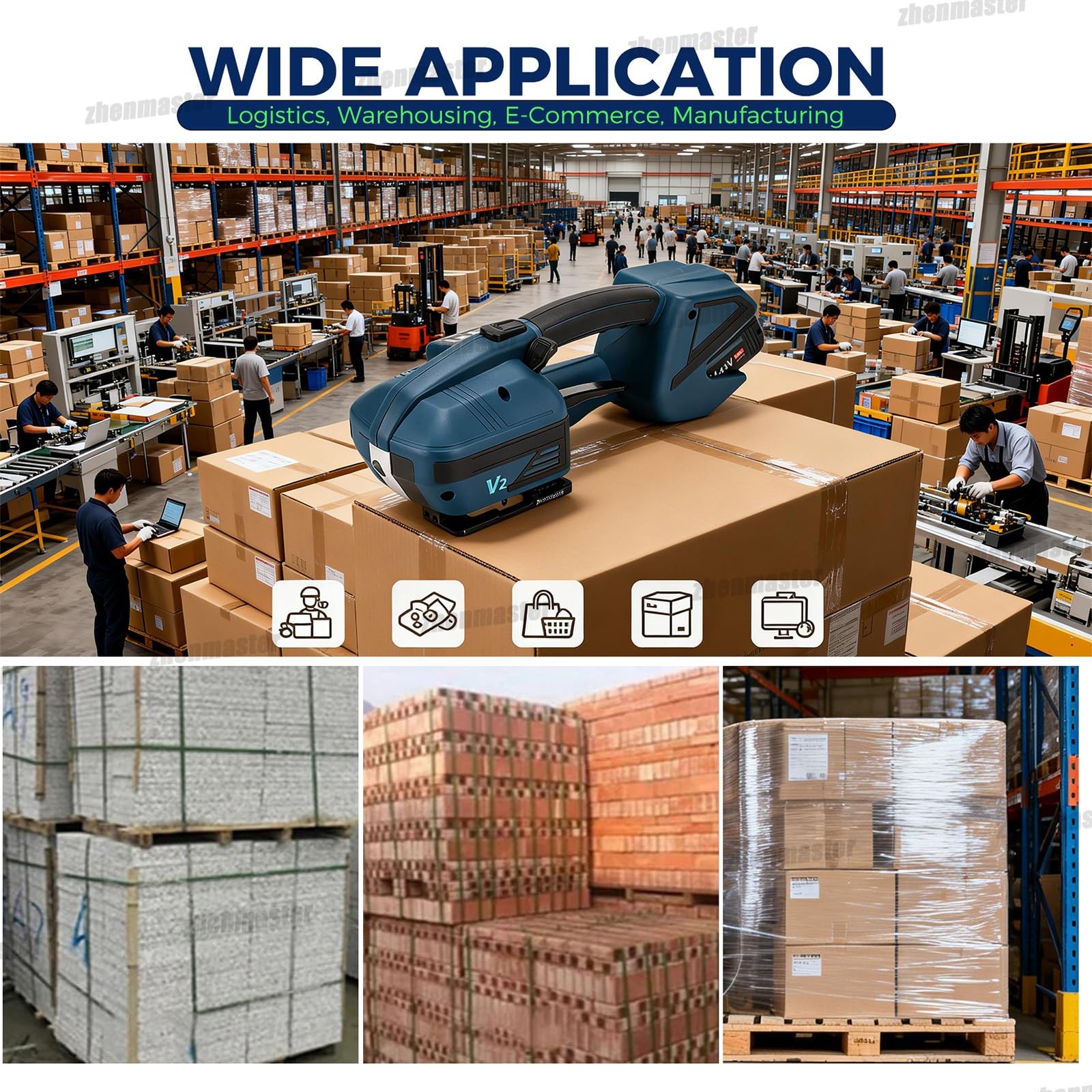 Reggiatrice Industriale Automatica. Legatrice a Pressa Autonomia Di 90 Minuti per 250-350 Reggette. Ideale per Fissare Legname, Tubi E Scatole in Magazzini E Officine
