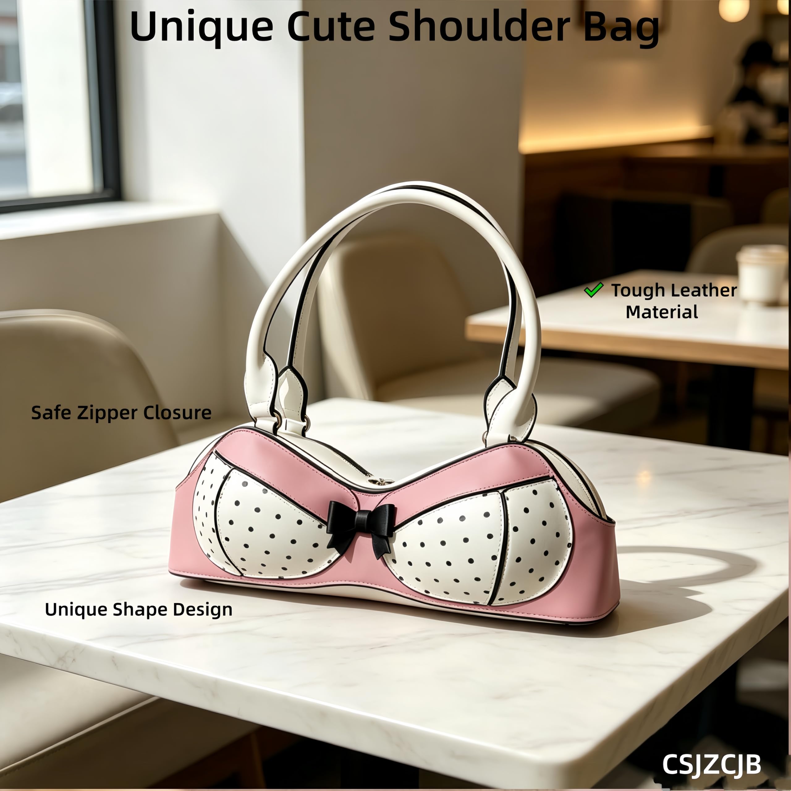 Bolso de hombro con forma de sujetador, bonito bolso de coqueta de lunares | Bolso de mano de piel sintética con lazo de lunares para mujer
