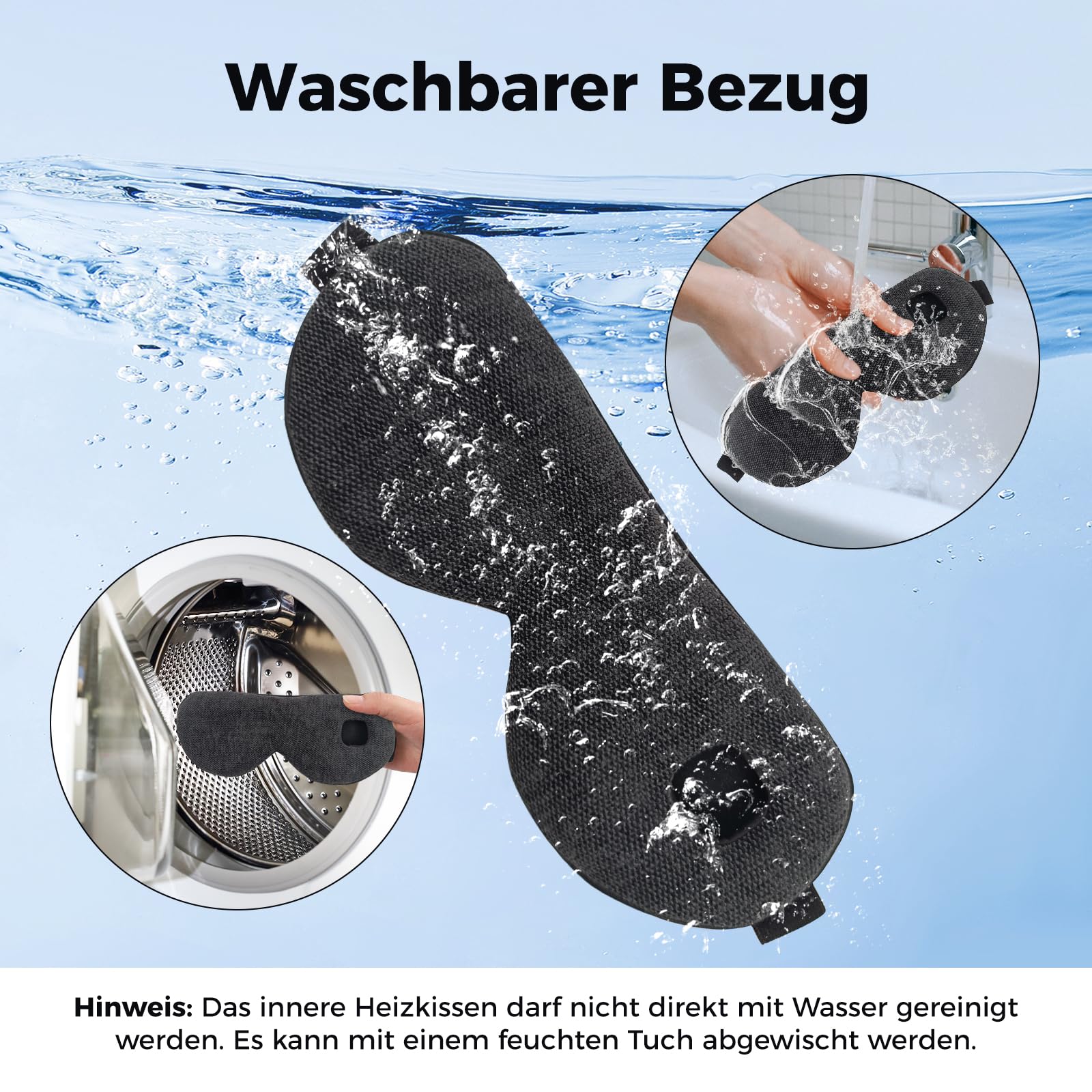 Augenmaske Wärmend, 1000mAh Wärmebrille mit Akku ohne Kabel, beheizte Augenmaske mit 4 Wärmestufen, waschbarer Bezug, Geschenke für Familie und Freunde (Schwarz)