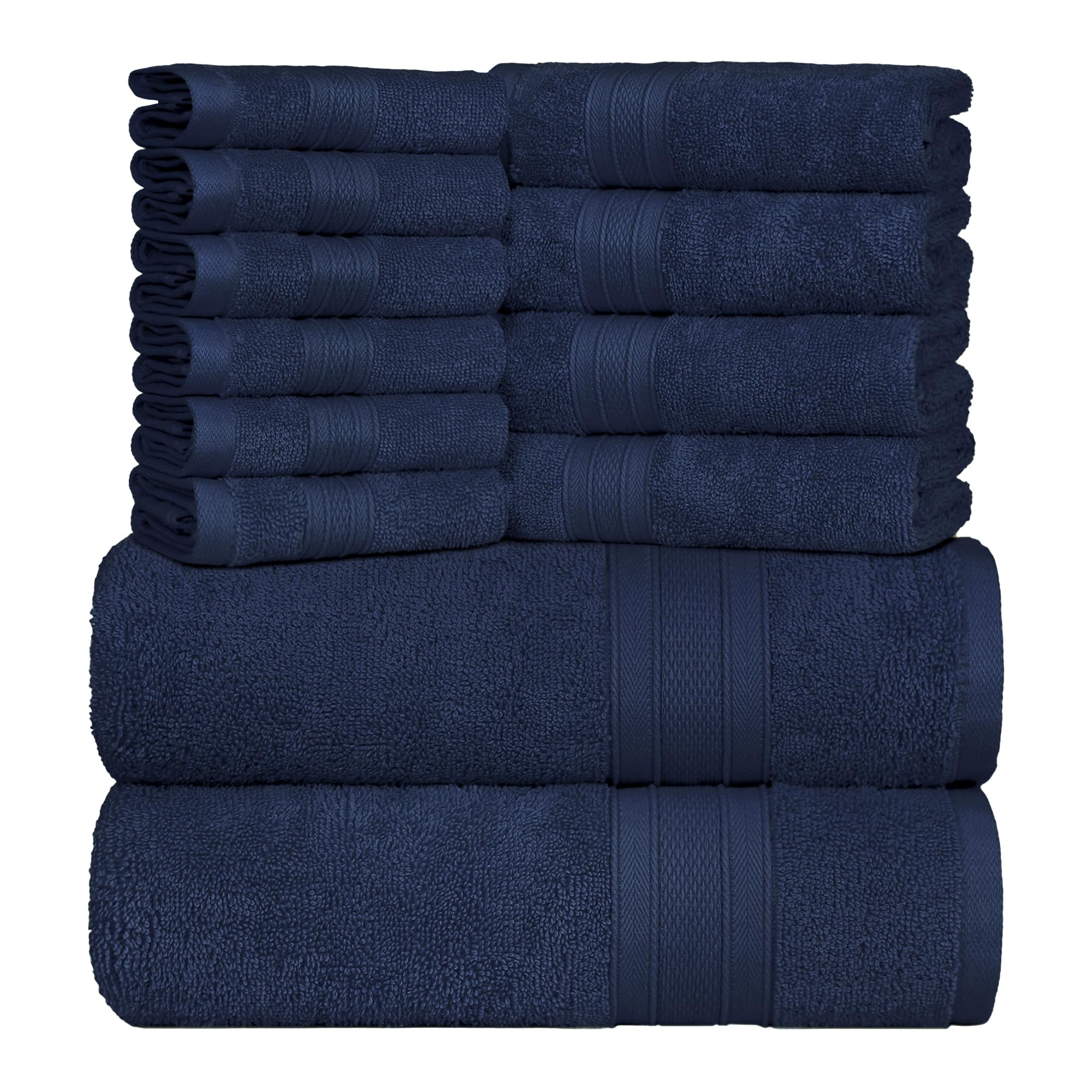 Trident Soft Comfort Air Rich Towels for Bath, 100% Cotton Towel, Super Soft, Highly Absorbent, 12 Pieces Towel Set, 500 GSM - Navy
