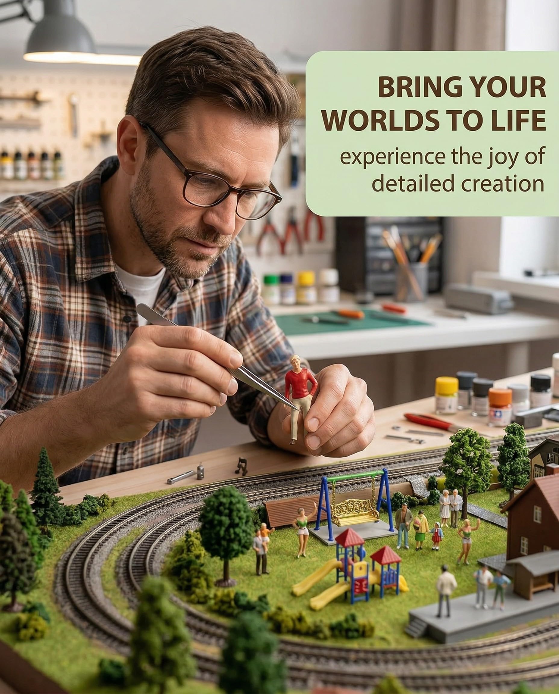 50pcs Miniaturfiguren Menschen 60er Set – Kleine H0 Figuren 1:87, bemalt, verschiedene Posen für Modelleisenbahn, Diorama, Puppenhaus & Modellbau