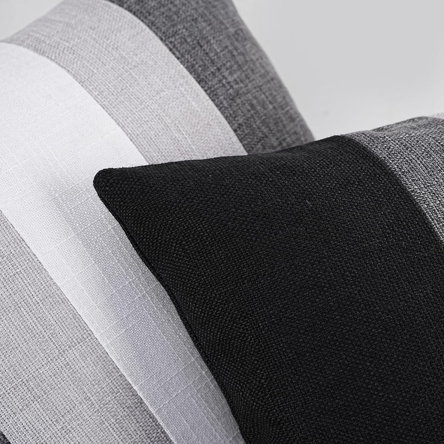 Adabana Modern Pillow Covers 18x18 Set of 2 Farmhouse Decor Patchwork Linen Cushion Covers for Couch Living Room Bed Black and Grey