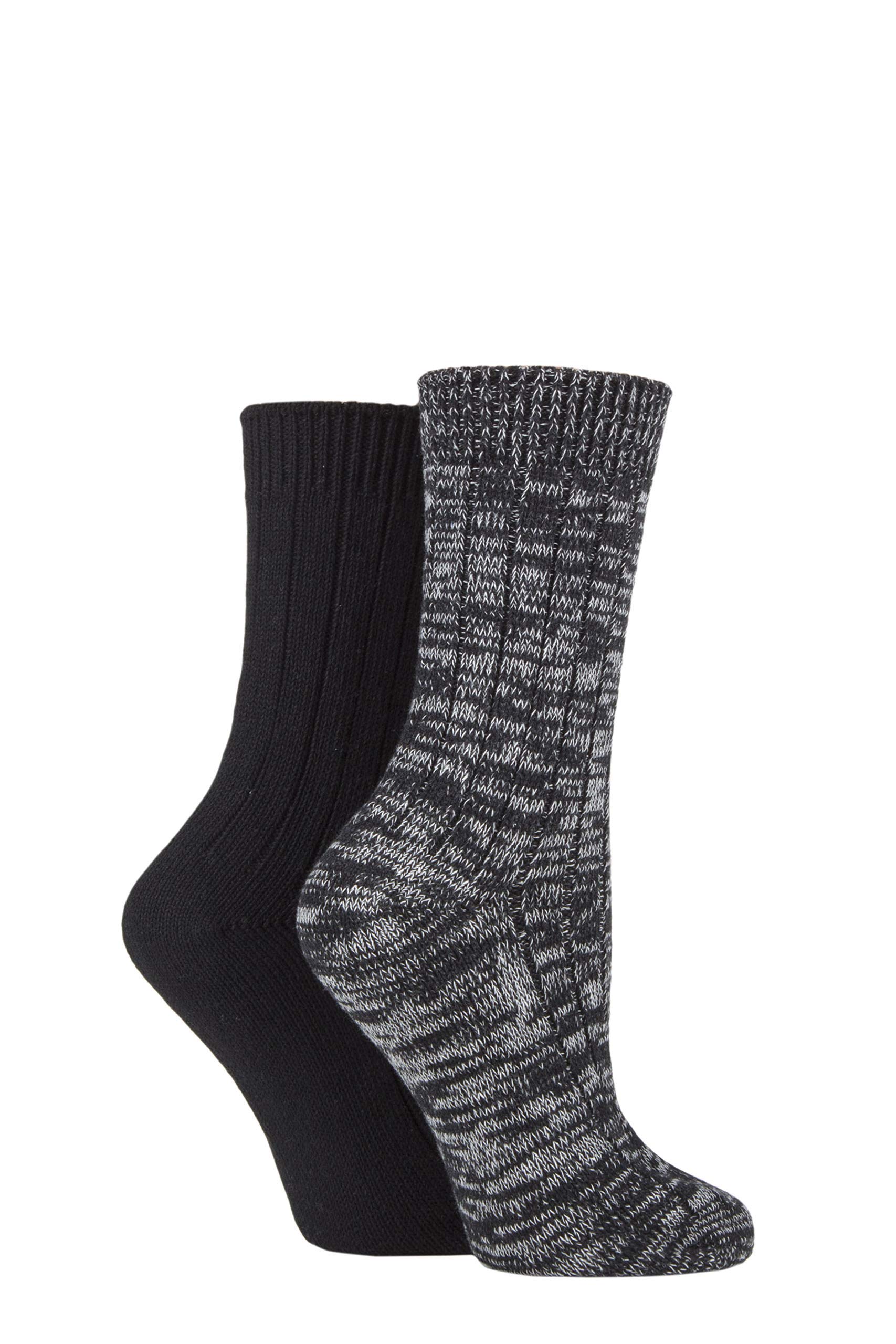 Sockshop Women's Black Chunky Rib Cotton Boot Socks Pack Of 2 4-8