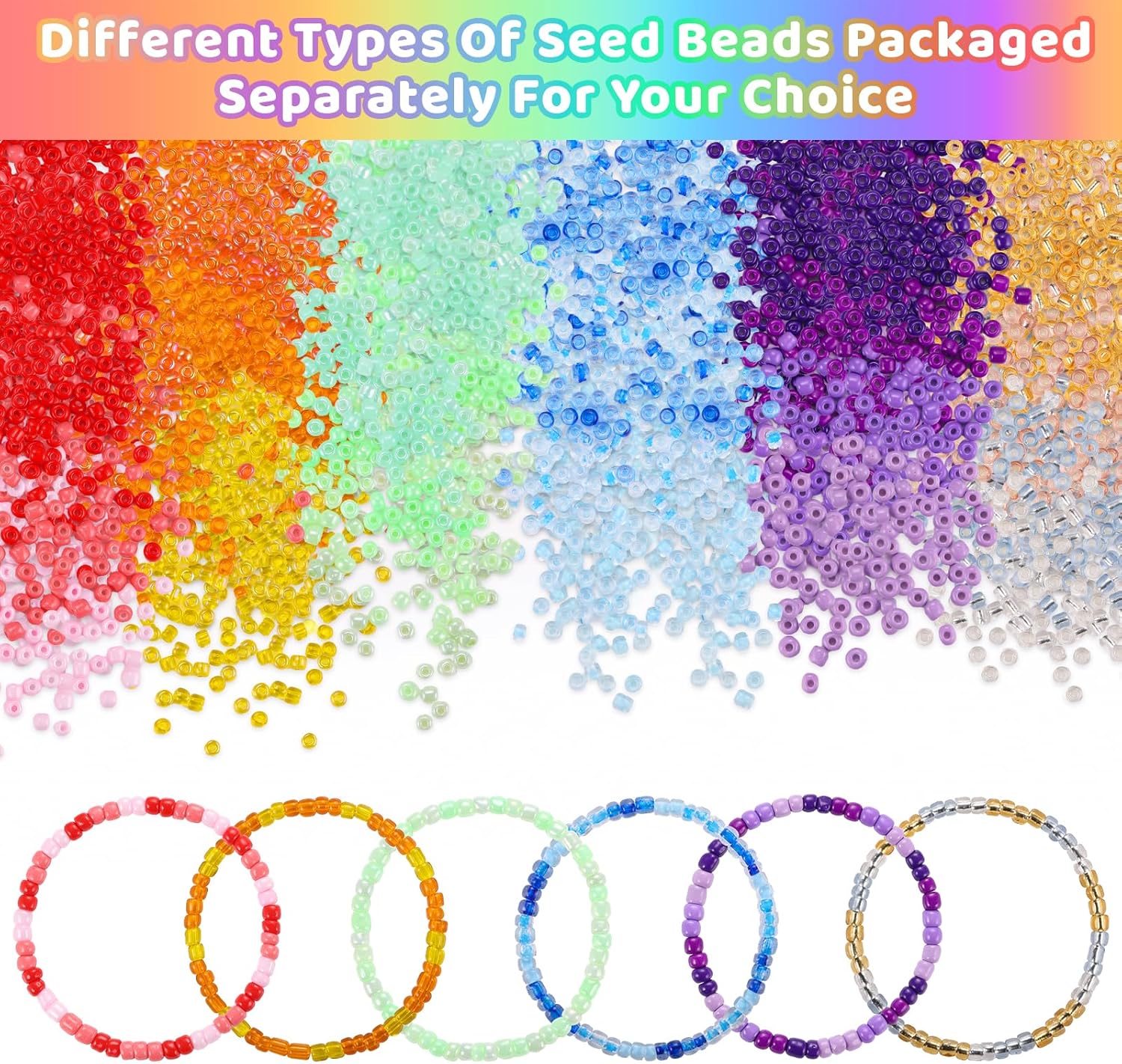 Funtopia 13000pcs 4mm Seed Beads for Jewelry Making, 5 Types 120 Colors Small Glass Beads for Bracelets, Friendship Bracelet Kit with Alphabet Letter Beads, Smile Face Beads for DIY, Art and Craft - Image 8