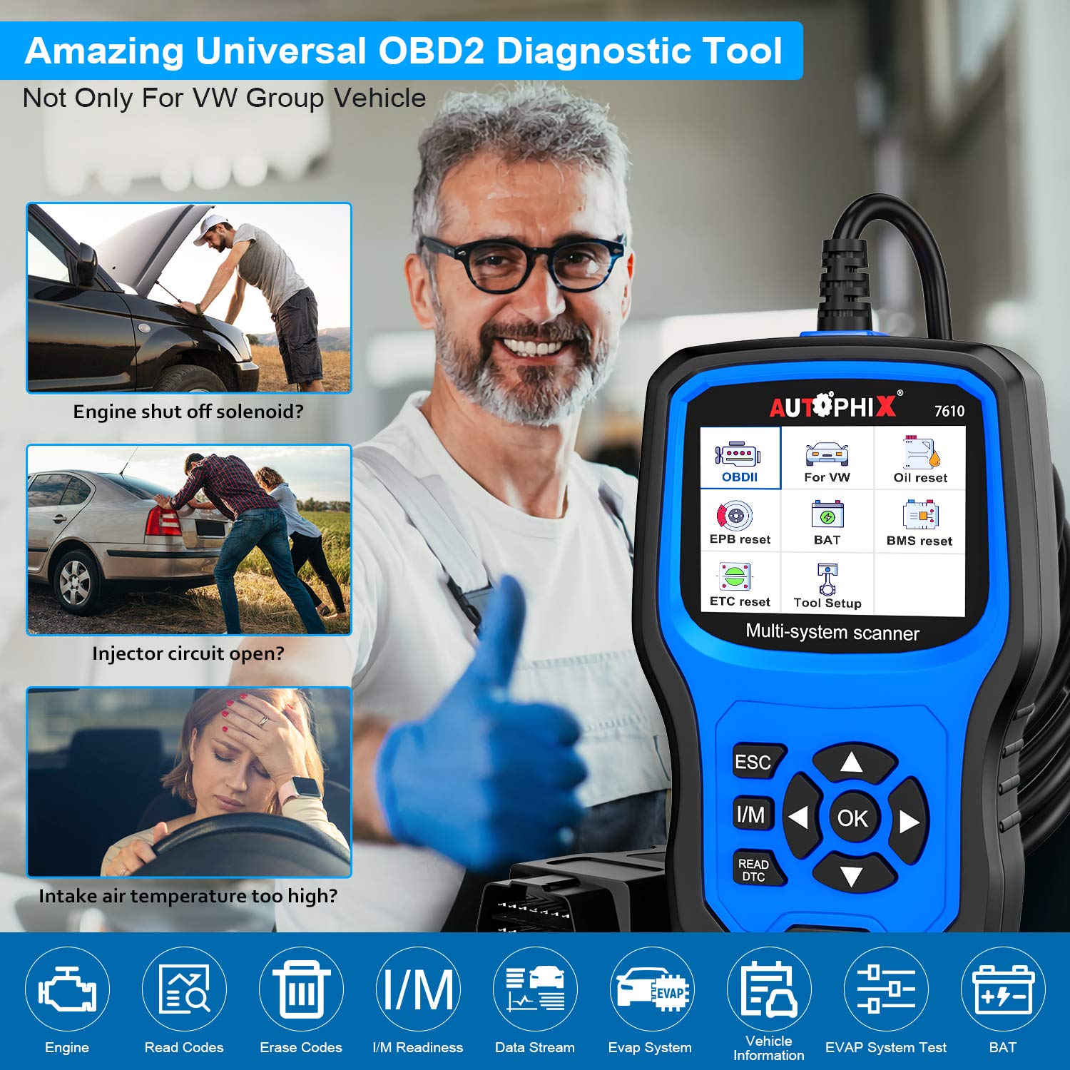 Car Code Reader for VW Audi Skoda Seat All Series, Enhanced AP7610 Full