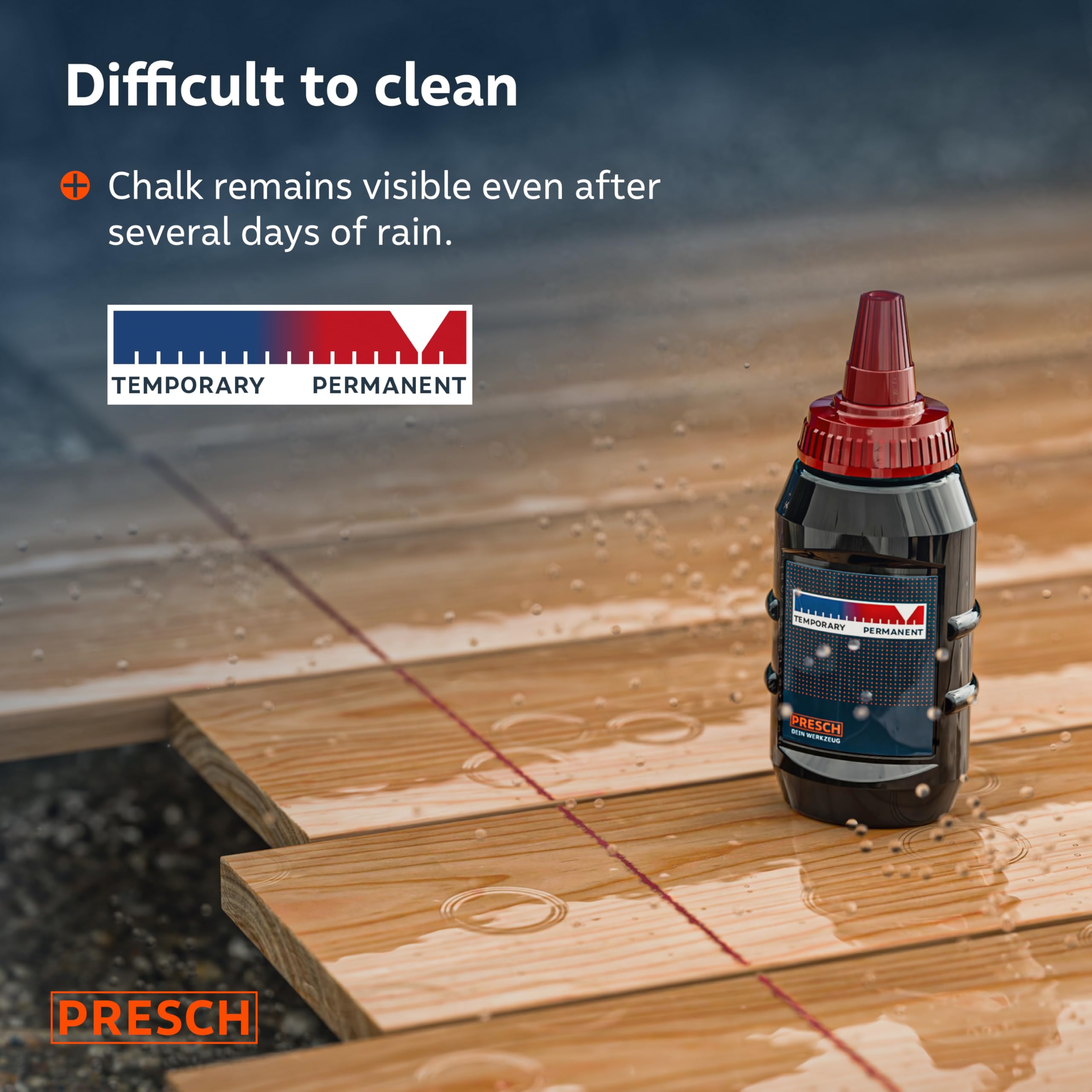 PRESCH Red Powder Bottle 200 g, Clear and visible lines thanks to the intense red colour, Weatherproof chalk for outdoor use - Image 2