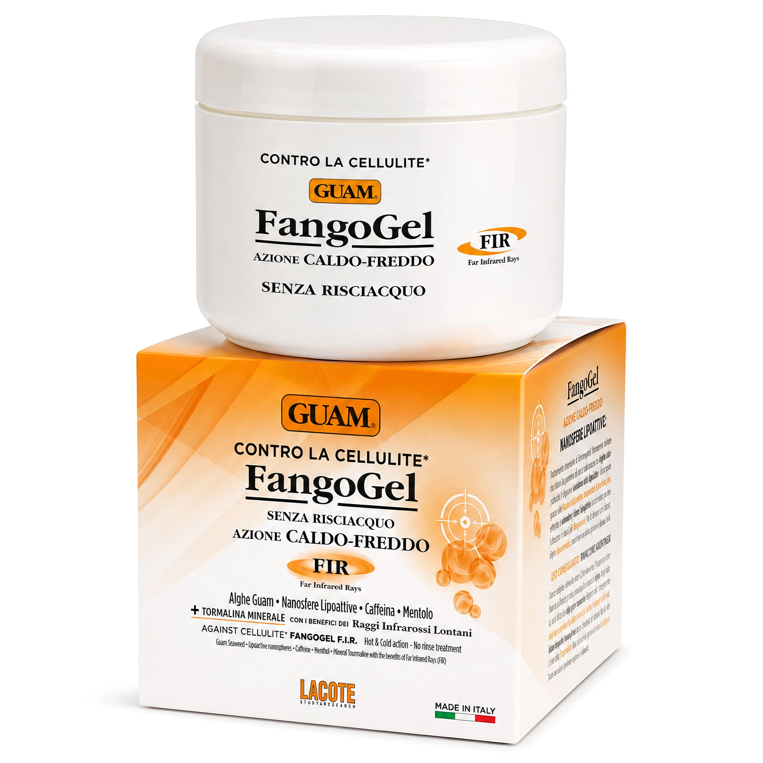 Guam Fangogel F.I.R. Contro la Cellulite Senza Risciacquo Azione Caldo-Freddo con Nanosfere Lipoattive, Caffeina, Mentolo, Giallo, 300