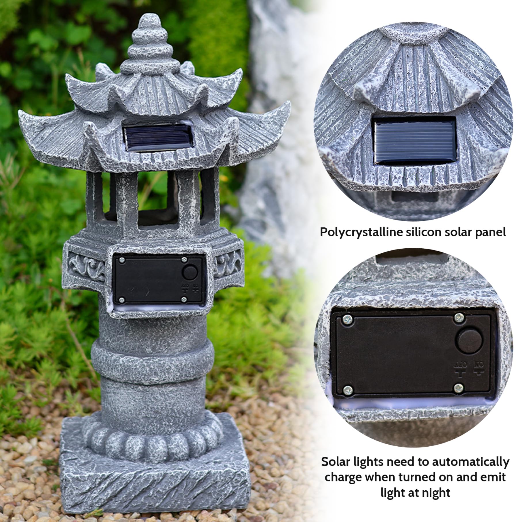 FABRIQ Pagode Japonaise Tōrō En Pierre – 37 Cm, Lanterne Japonaise, Peinte à La Main, Figurine En Pierre Résistante Aux Intempéries – Décoration Pour Jardin, Bassin, Terrasse Et Extérieur