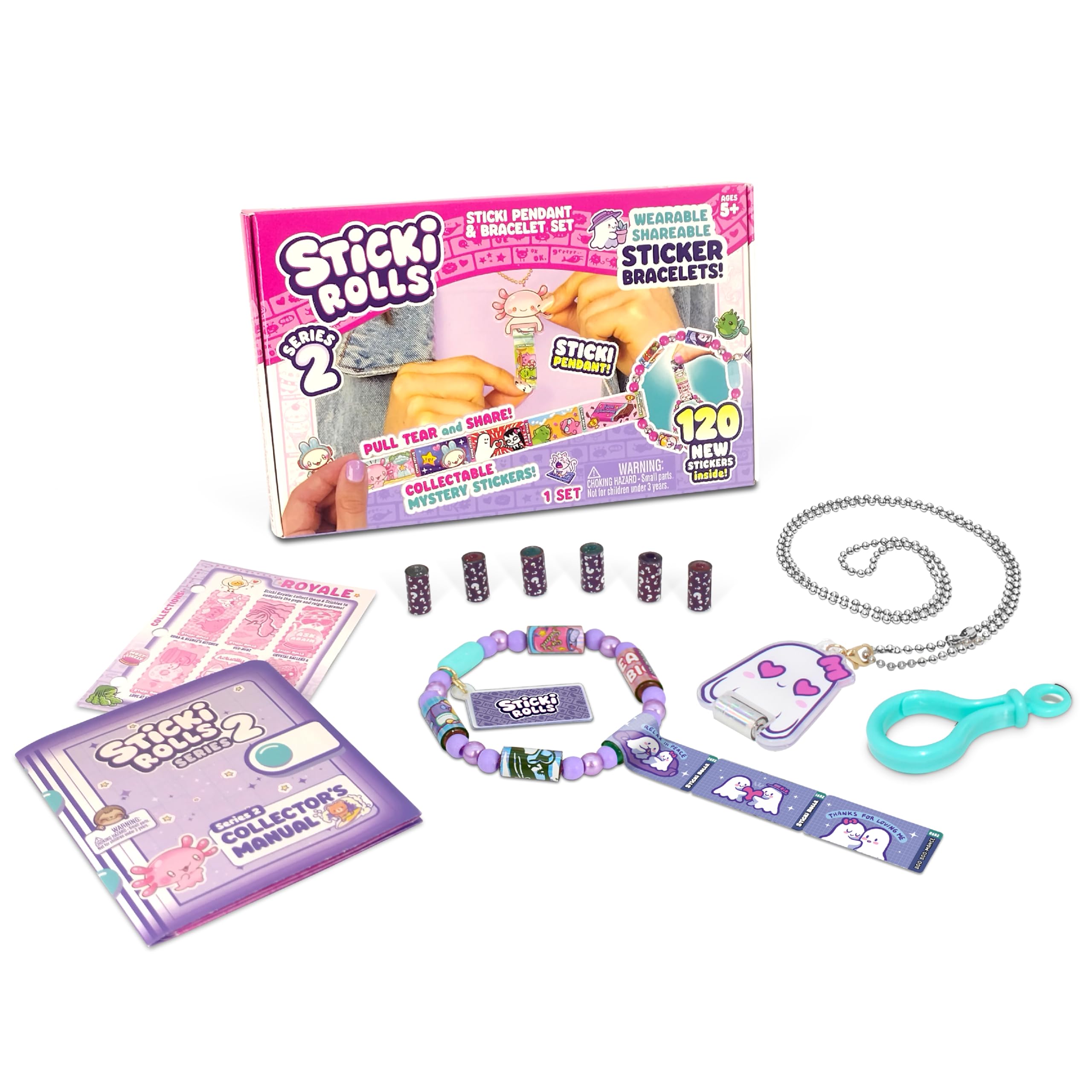 Sky Castle Sticki Rolls Pendant Pack | 120 Exclusive Wearable Shareable Stickers with Pendant and Bracelet | Collect and Share | Ages 5 and Up |