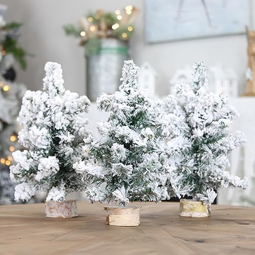 Miniatura 2 de AuldHome - Mini árboles de Navidad (paquete de 3, 8 pulgadas, flocado) decoración navideña de mesa de pino canadiense