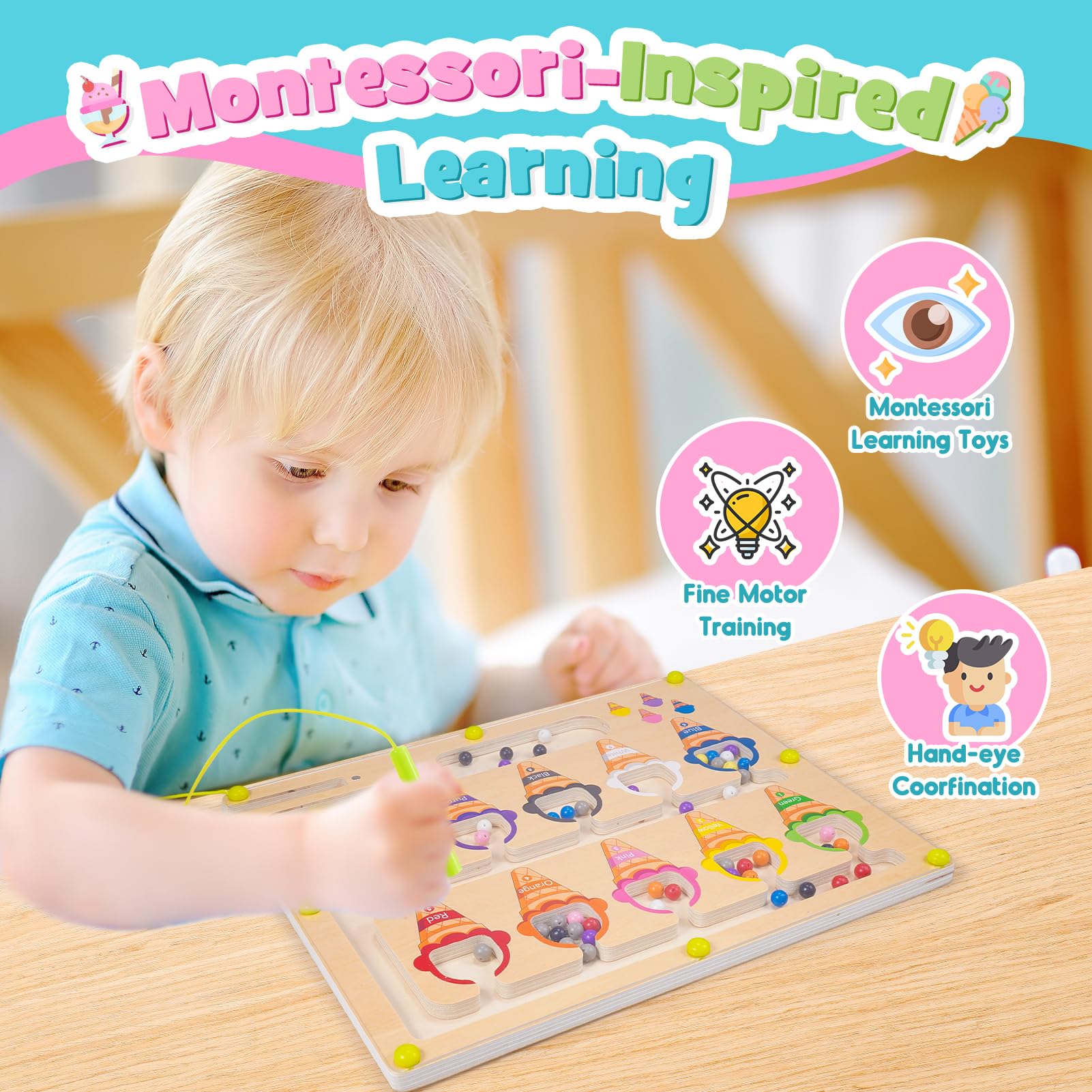 Montessori Magnetspielzeug Aus Holz Für Kinder 2-4 Jahre – Zahlen & Formen Lernen Mit Whiteboard-Stift