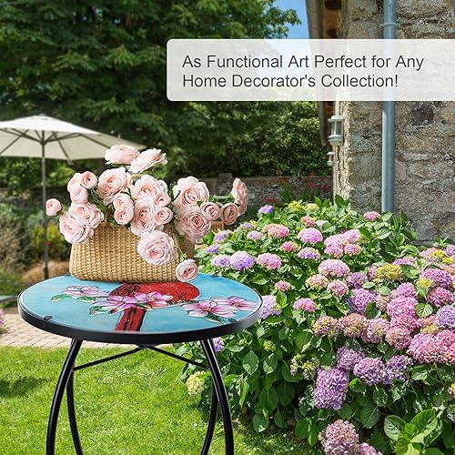 Miniatura 5 de VCUTEKA Mesa auxiliar de patio, mesa de centro para exteriores, mesa de centro bistró, mesa auxiliar para plantas, mesa de porche pequeña, mesa