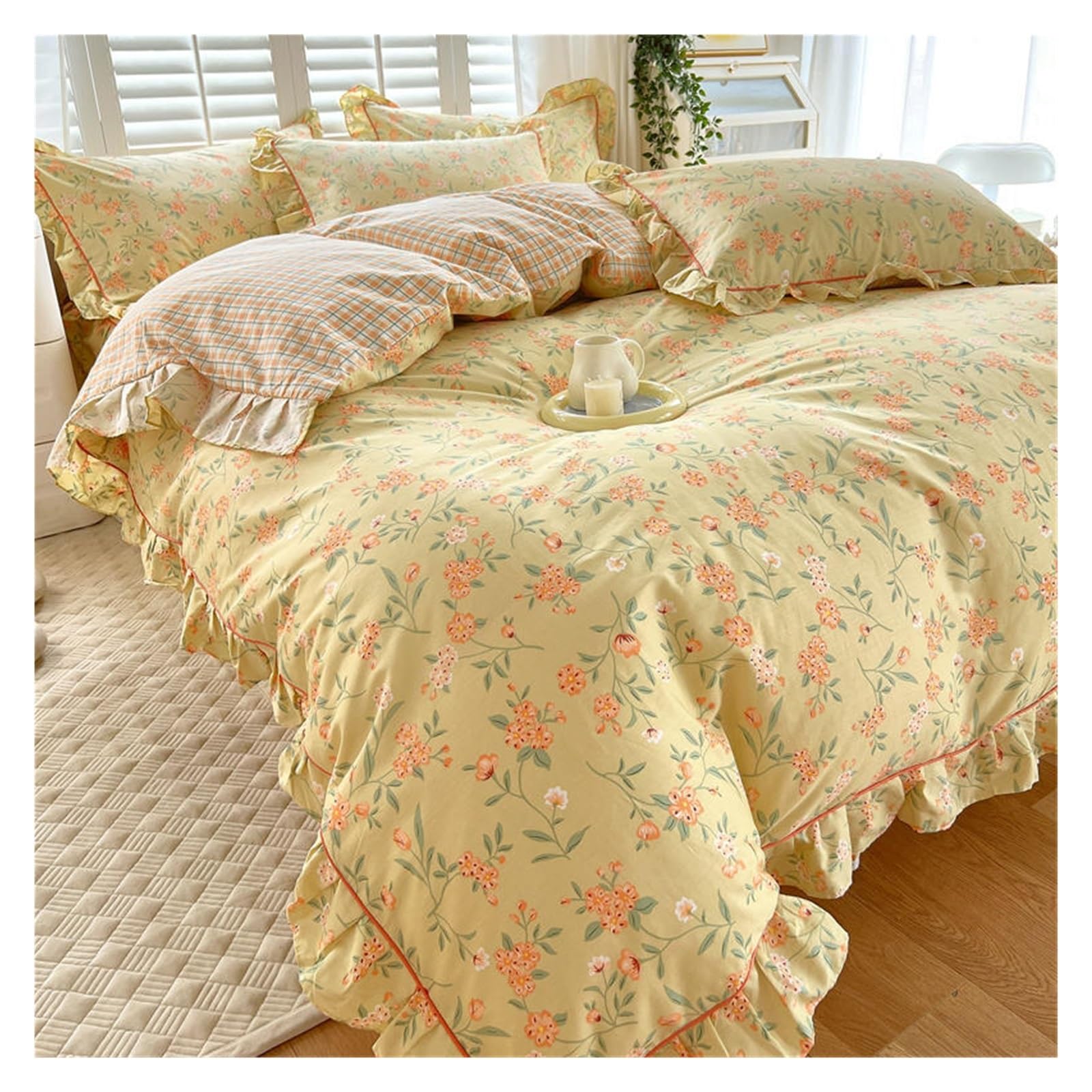 KHASCBNF Duvet Cover Sets Cotton Duvet Cover Quilt with Ruffles Queen/King Size Bed 240x220