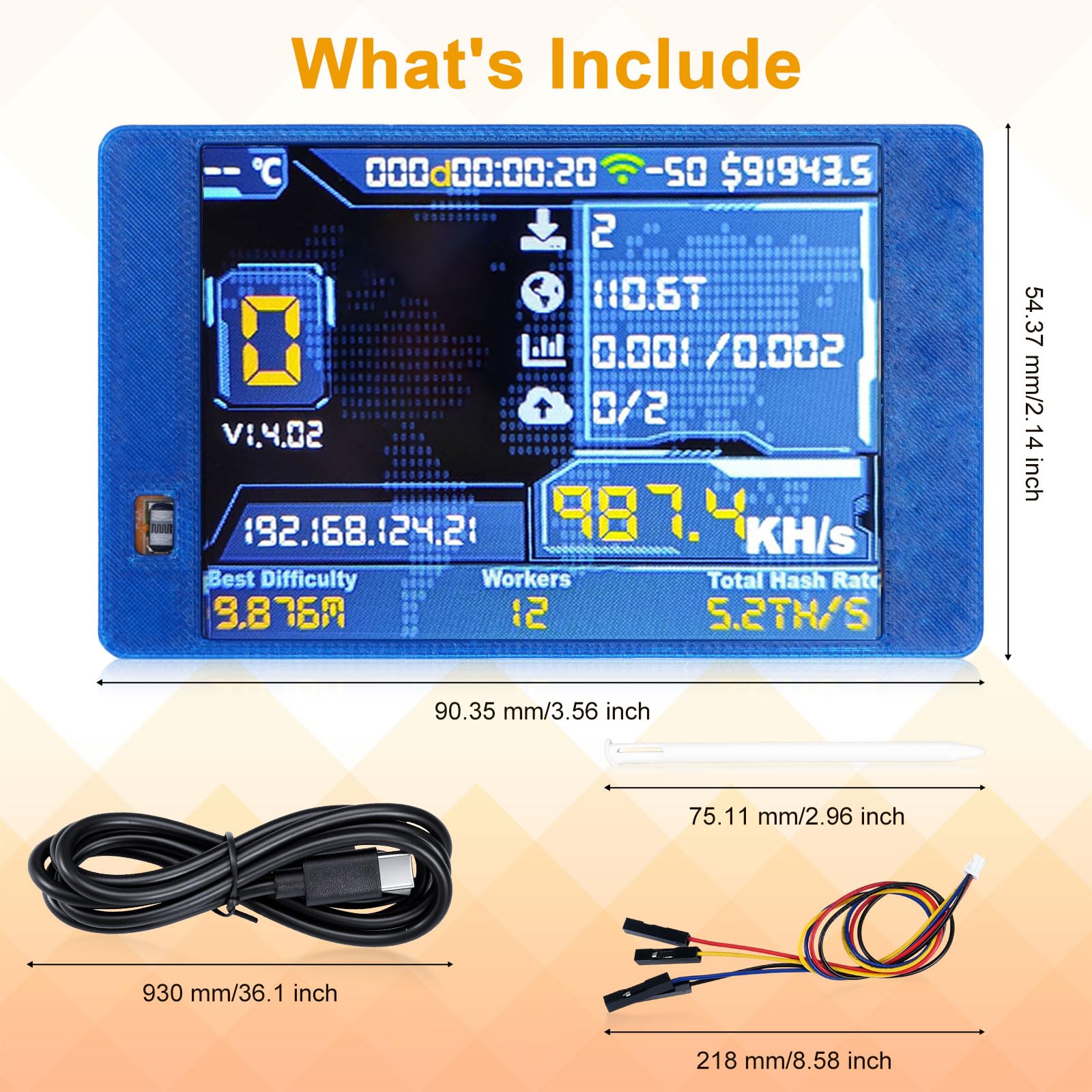 V2 Mining Bitcoin mit Blau Gehäuse, BTC Miner mit 2.8" TFT ESP32 Display,Hashrate 980KH/s BTC Solo Lottery Bitcoin-Miner Crypto Lottery-Miner