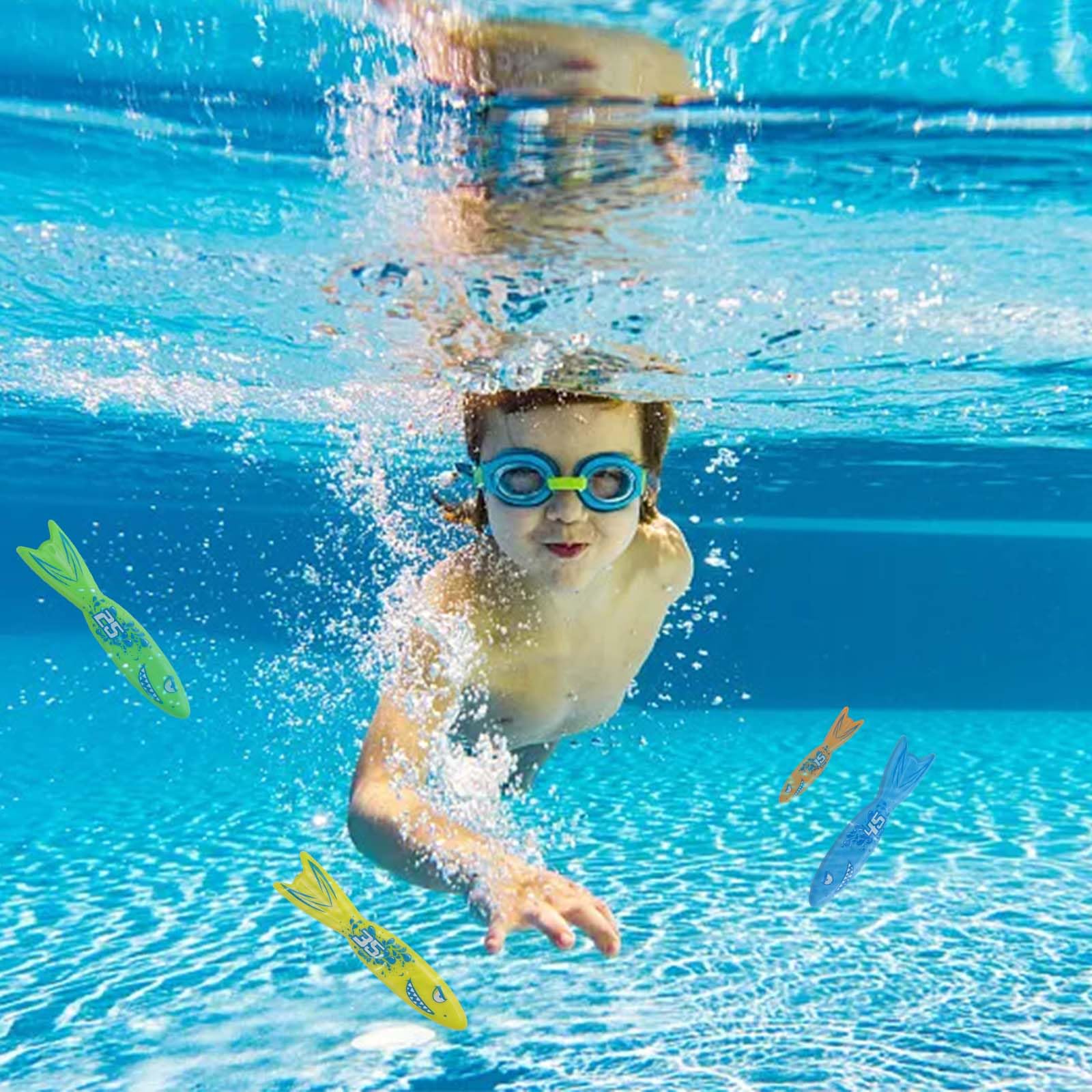 Set De 8 Juguetes Para Buceo – 4 Anillos Numéricos Y 4 Torpedos De Plástico Para Entrenamiento Subacuático Y Fiestas En La Piscina