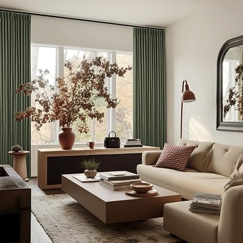 Miniatura 52 de Cortinas opacas de lino con pliegues pinzados de 90 pulgadas, 2 paneles para sala de estar, crema natural, cortinas 100% opacas de 90 pulgadas