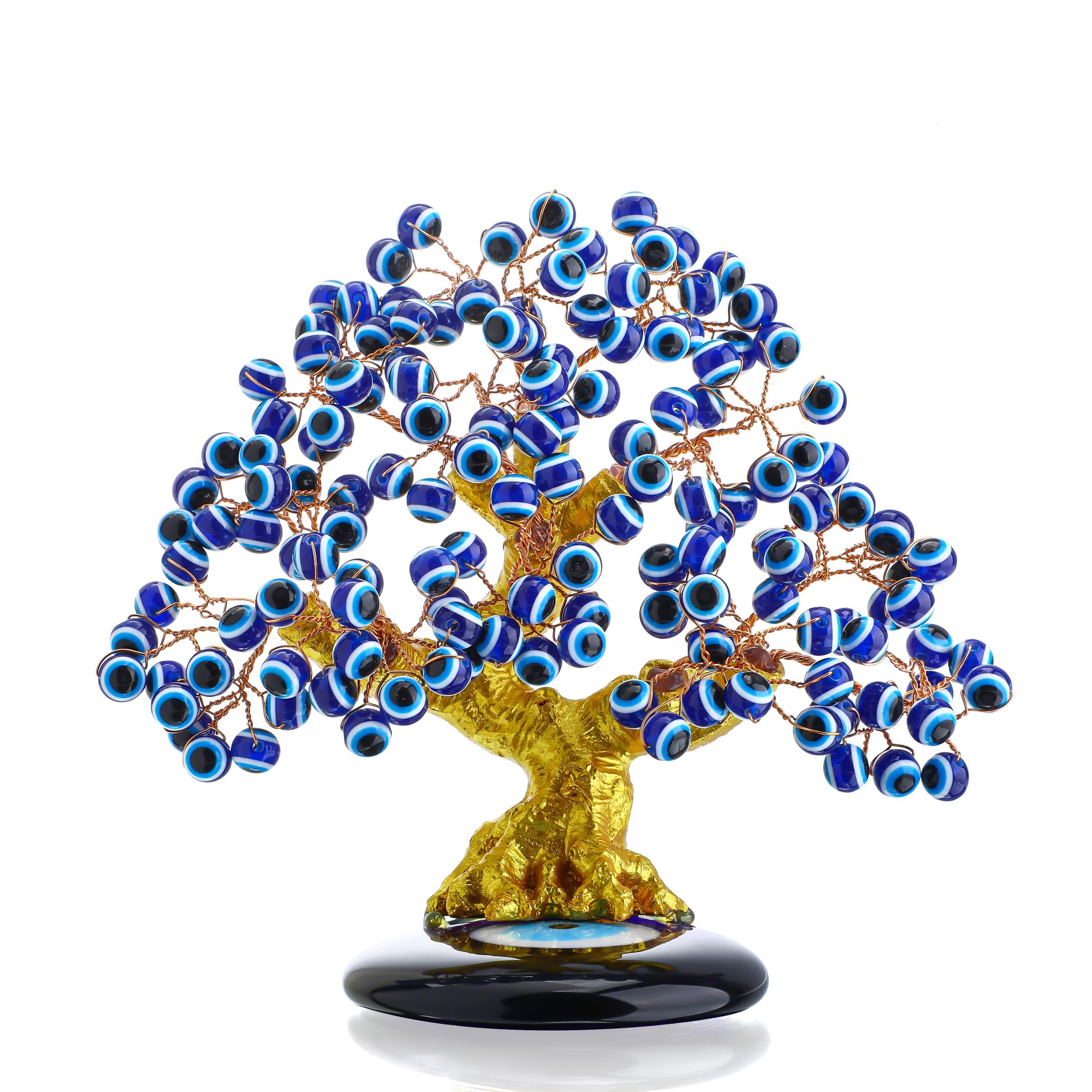 HDCRYSTALGIFTS Turkish Nazar Blue Evil Eye Tree Figurine, Evil Eye Protection Good Luck Prosperity Gift Feng Shui Showpiece for Home Office Decor