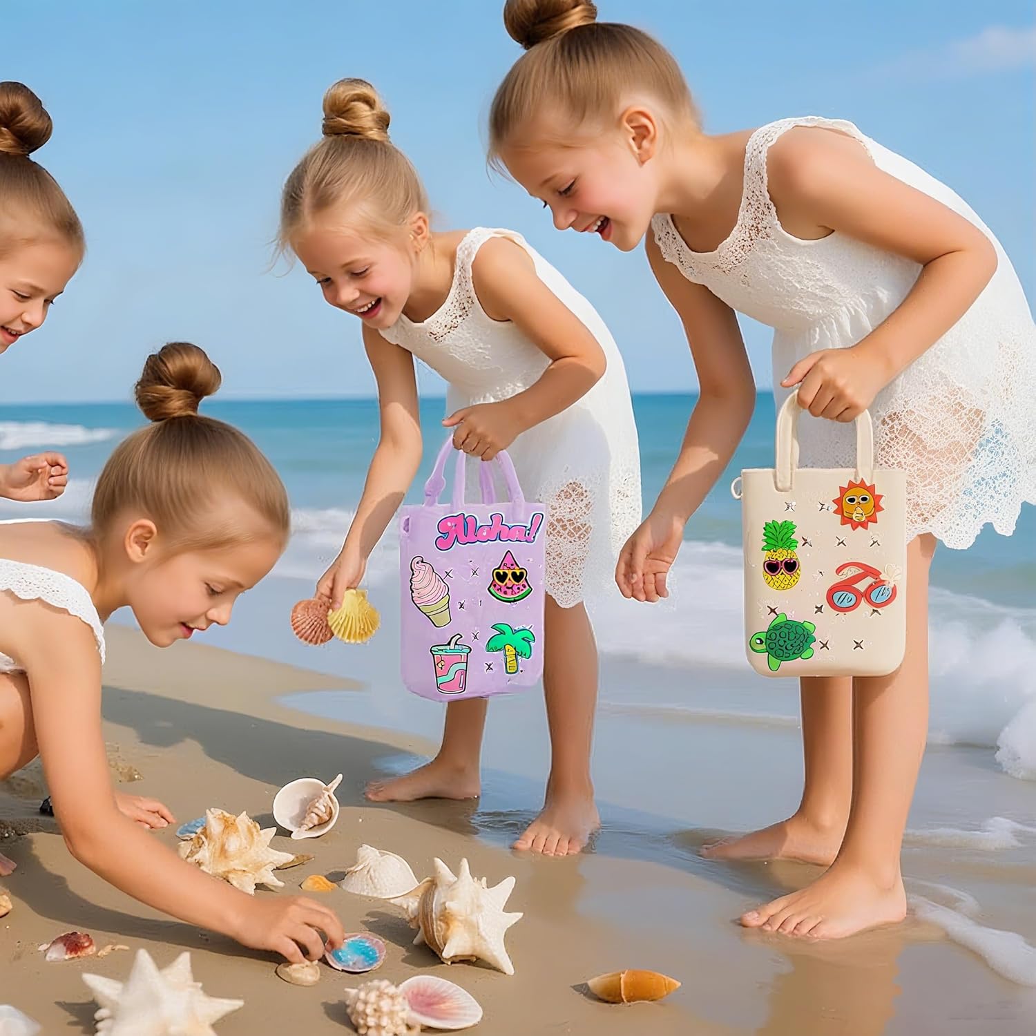 Mini Silicone Tote Bag, Rubber Beach Tote with Adjustable Strap &22 Cute Decorations for Little Girl & Woman - Image 6