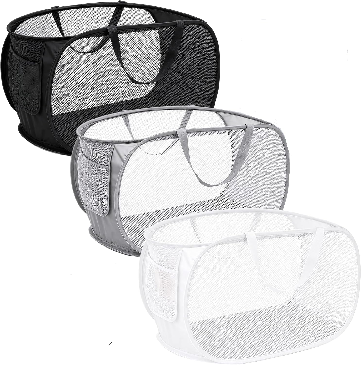 3 Pack Collapsible Laundry Baskets, 58x36x36cm Reinforced Carry Handles