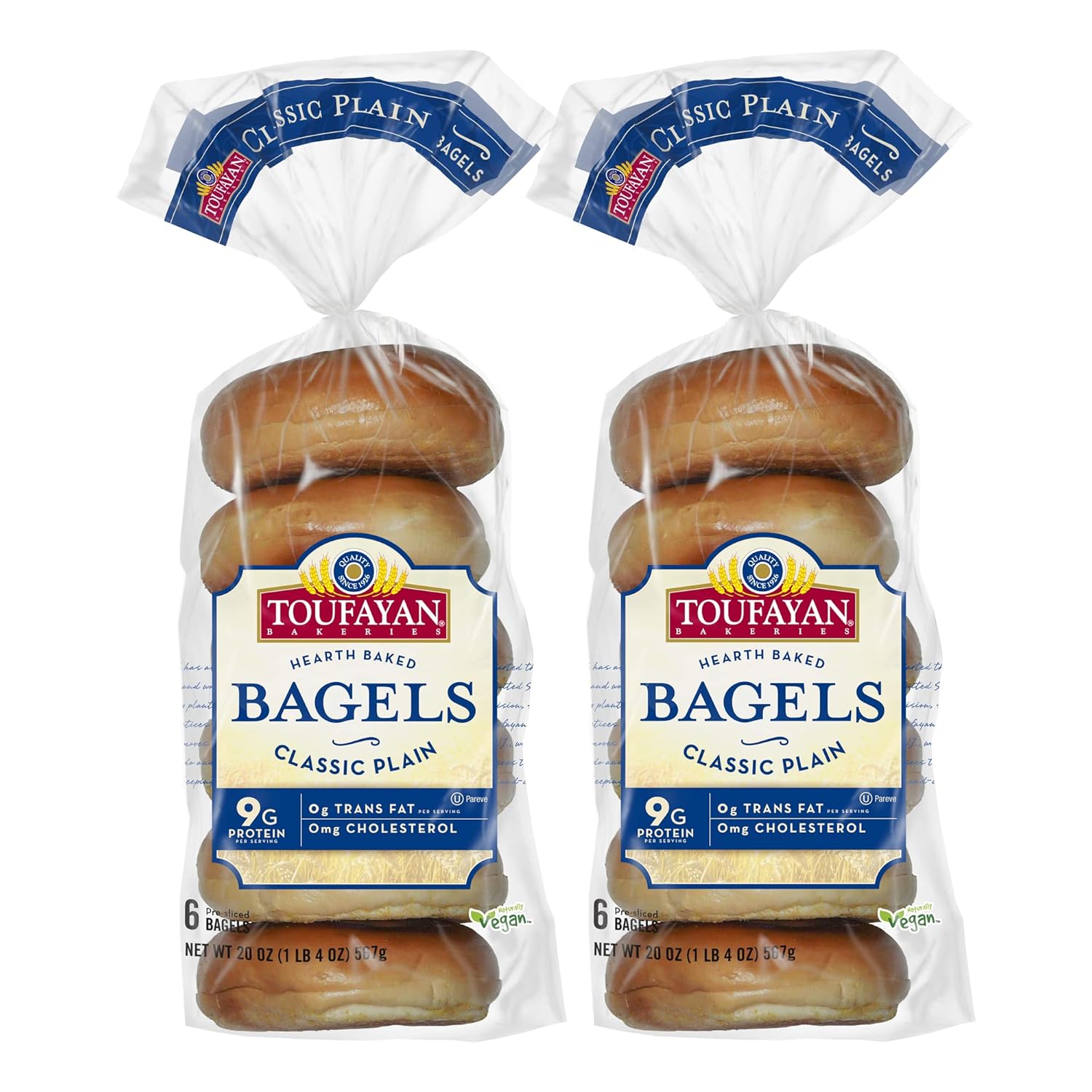 Toufayan Bakeries, Plain Bagels 10g Protein 2g Fiber