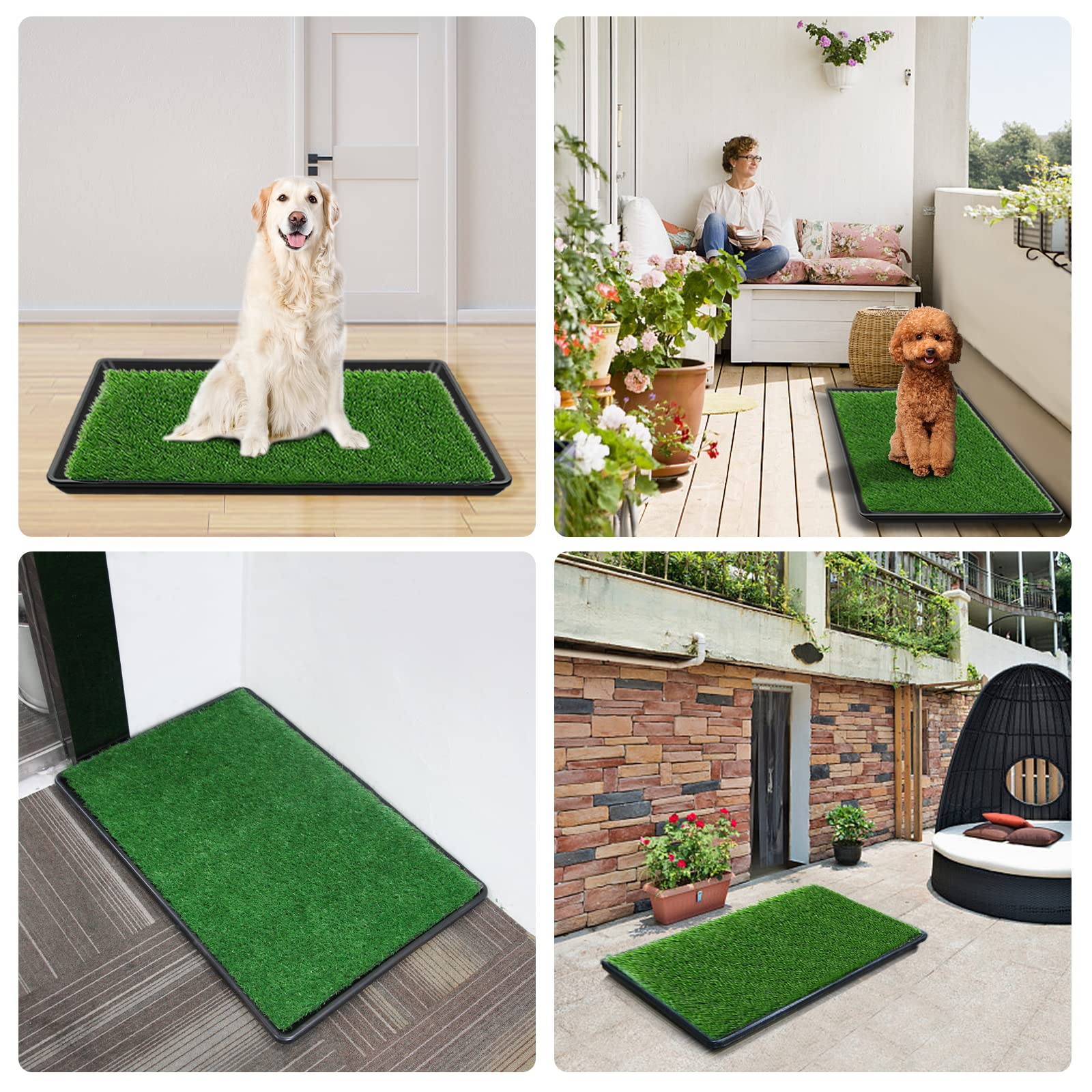 Hundegras-Pads mit Tablett Kunstrasen für Hunde zum Pinkeln auf künstliches Töpfchengras mit Tablett für Outdoor-Indoor-Katzentoilette für Welpen-Töpfchentraining(60 x 90 cm)