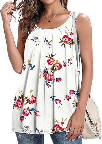 DILIUXING Blusa de verano para mujer, manga corta, sin mangas, cuello redondo, plisada, casual, linda, básica, holgada