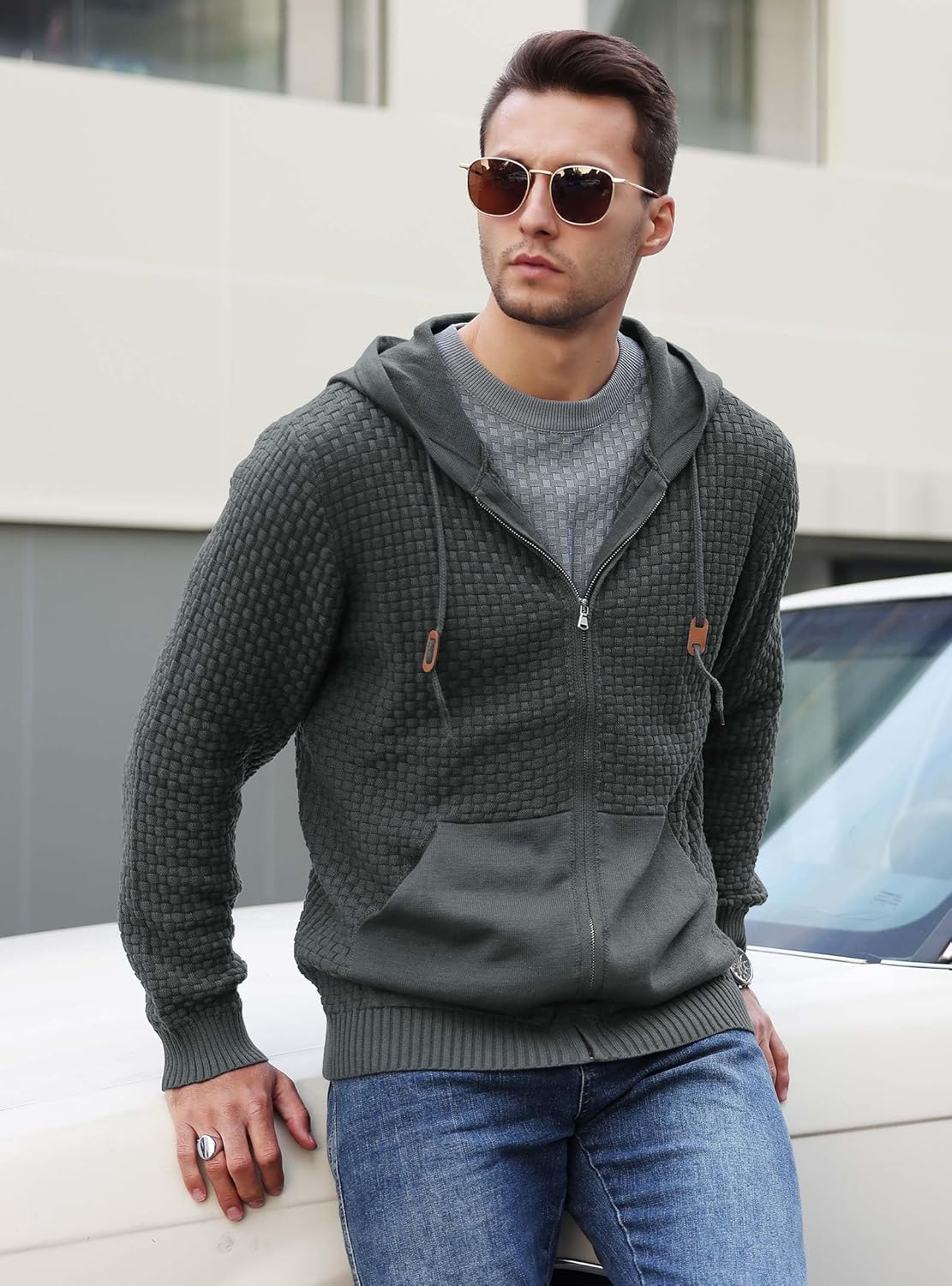 Zaitun Men's Full Zip Up Hooded Cardigan Sweater with Pockets - Image 3