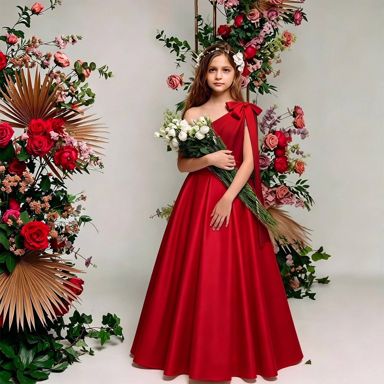 Generisch Vestito lungo da sposa per bambine, abito da cerimonia elegante e formale
