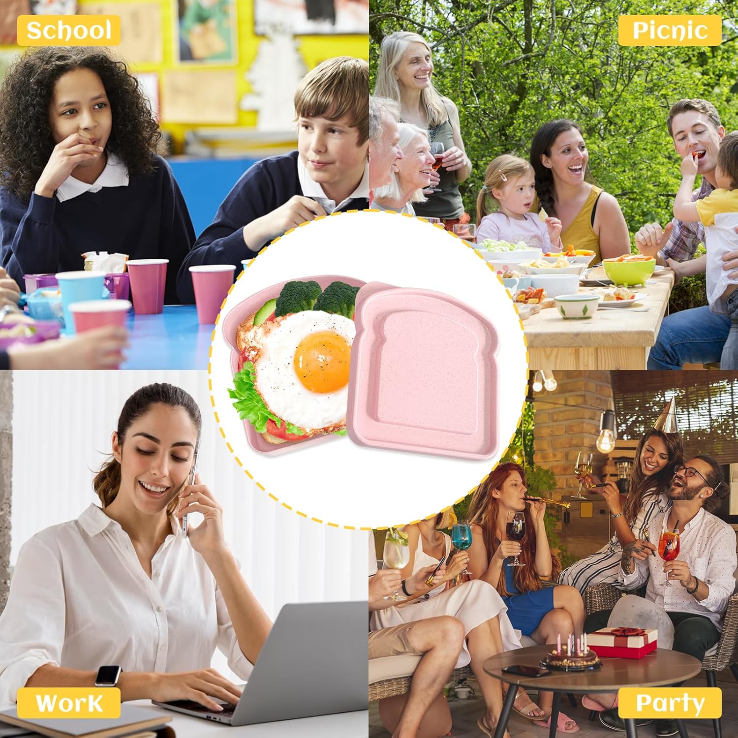 Sandwich Containers, Plastic Sandwich Box Container, Reusable Toast-Shaped Lunchbox, BPA-Free Food Storage with Lid, Microwave & Dishwasher Safe, for Sandwiches, Fruits, Snacks (2PCS-A) - Image 7