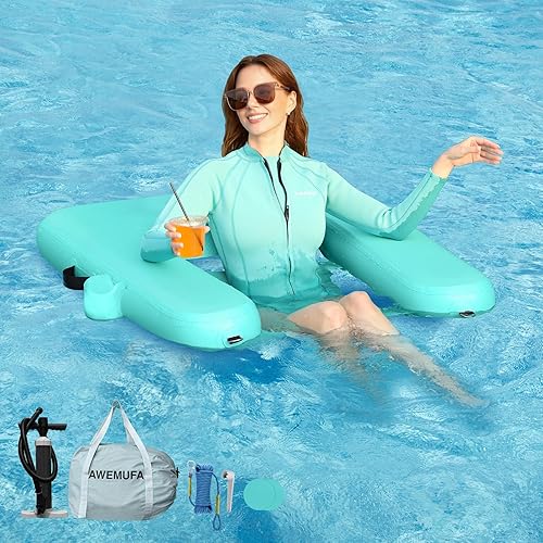 Sillas inflables para adultos, flotadores de piscina con respaldo de reposabrazos, silla flotante inflable, sillas flotantes para piscina, silla de