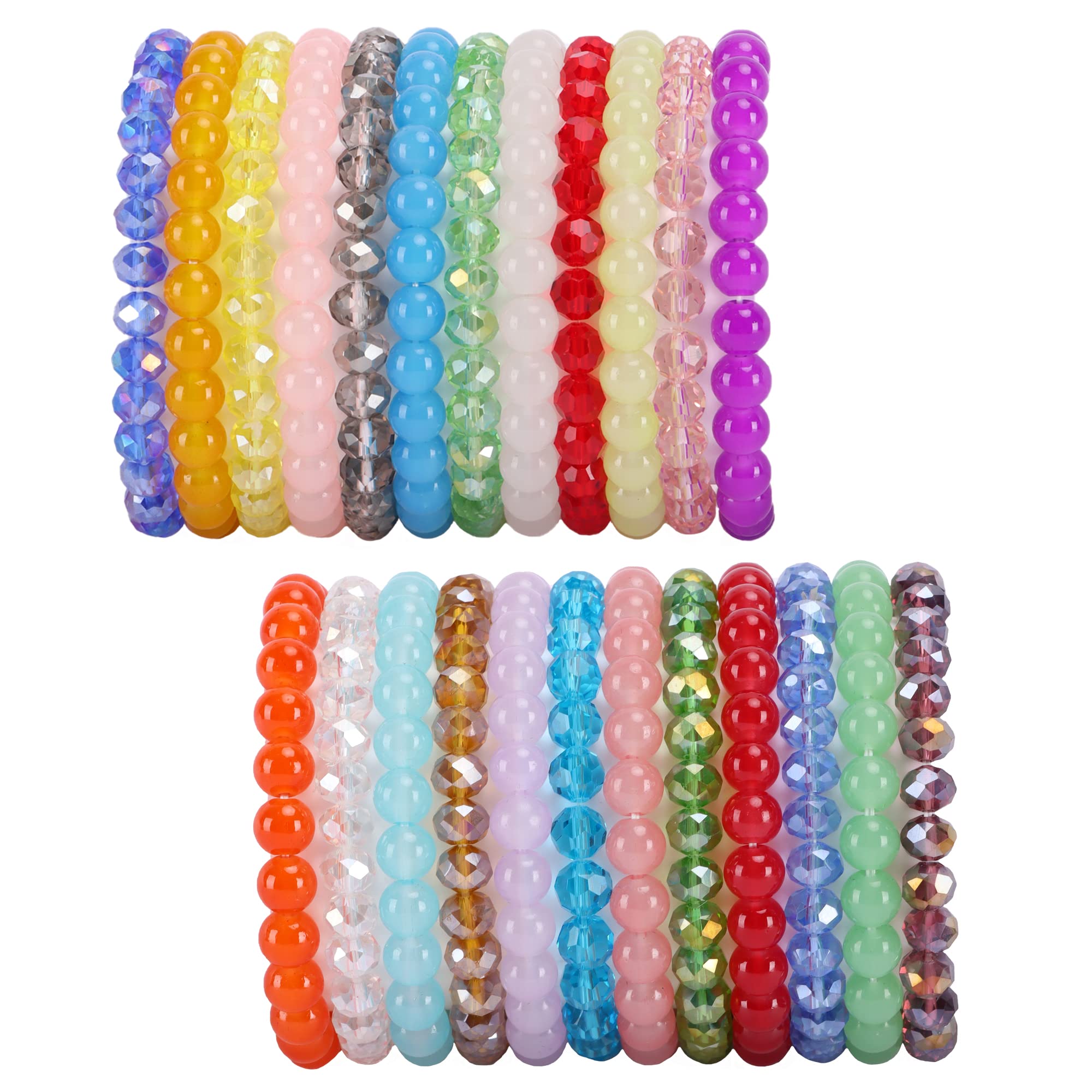 WAINIS24PCS Glass Crystal Beaded Bracelets Set for Women Handmade Stretch Round Versatile Beads Bracelet Multicolor Stackable Elastic Bracelets Jewelry