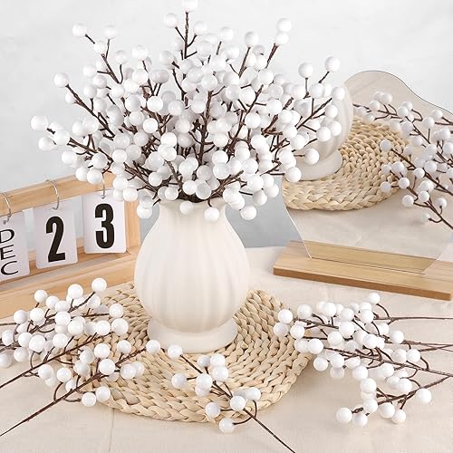 Miniatura 7 de 40 Piezas Ramas Artificiales de Tallos de Bayas, Adornos de Bayas de Acebo Sintéticas Blancas de Navidad para Árbol de Navidad Corona Manualidades