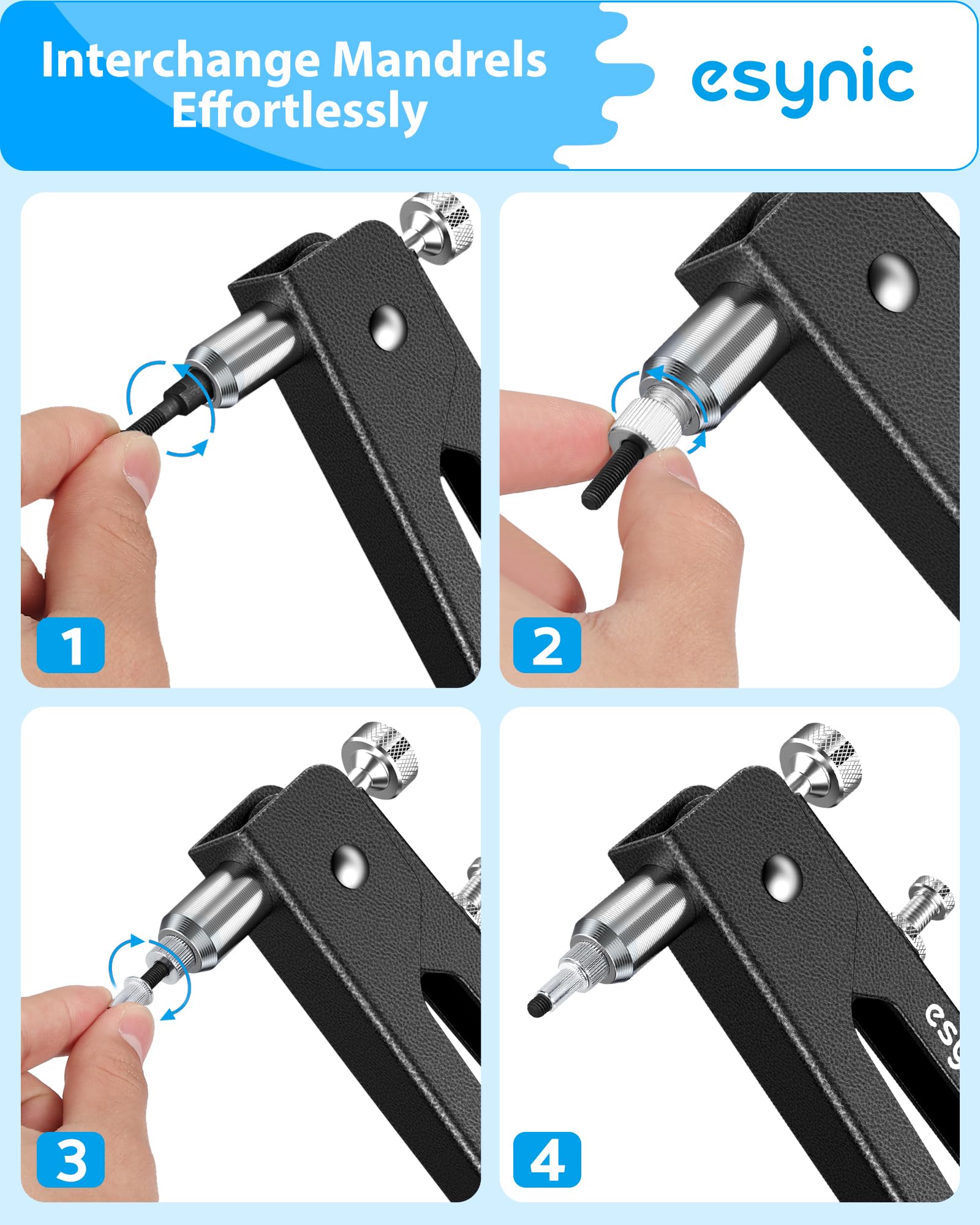 eSynic Rivnut Gun Tool Kit 10 Inch Rivet Nut Gun Set Hand Rivnut Tool Kit Heavy Duty Rivnut Gun Set Nut Rivet Tool with 80Pcs Riveter Nuts Metric M3 M4 M5 M6 M8 Perfect for Work - Image 3