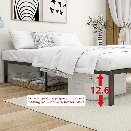 Miniatura 4 de JUISSANO Base de cama Queen con plataforma de almacenamiento de 14 pulgadas debajo de la cama, base de colchón de listones de acero, patas de