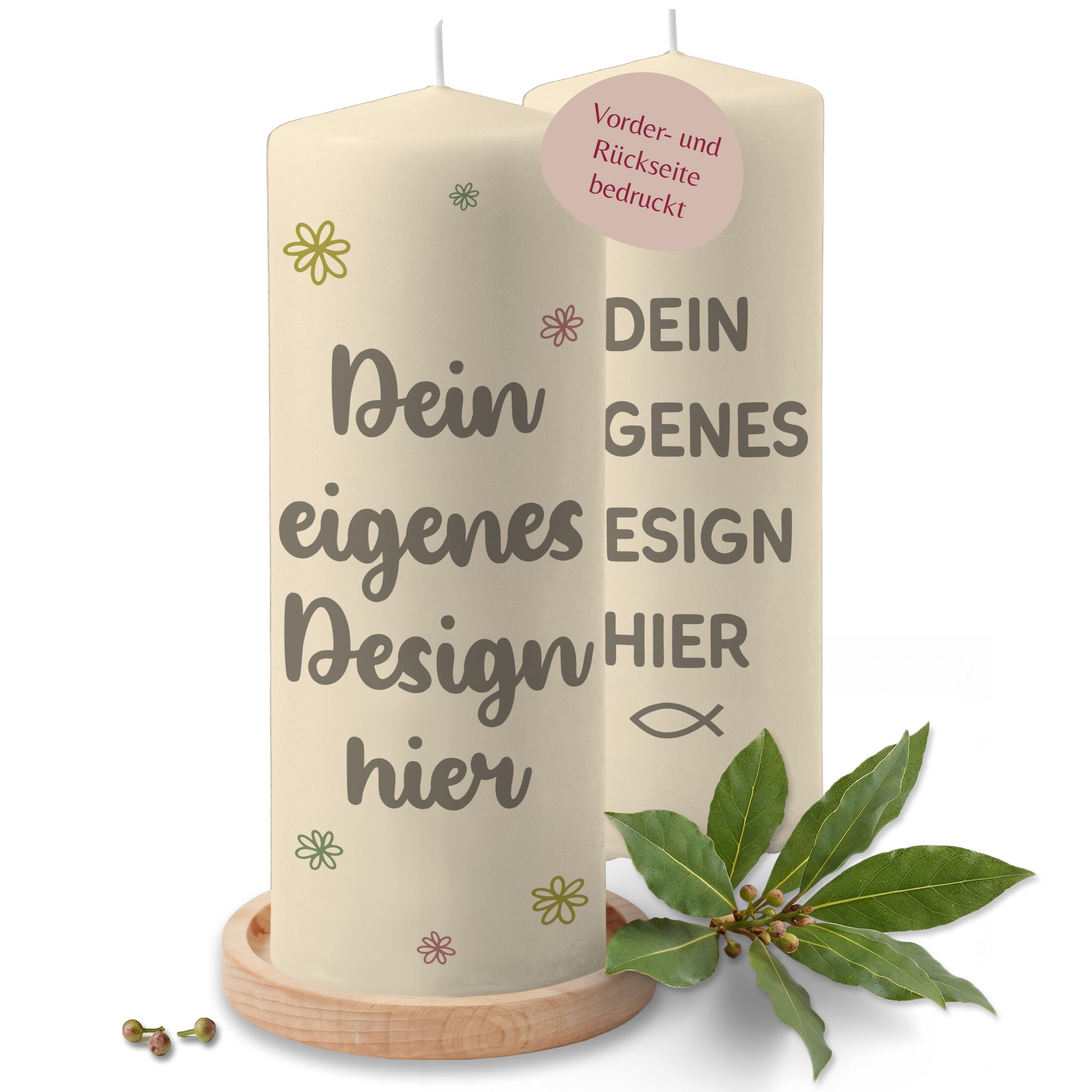 Taufkerze - Bild - Dein eigenes Design hier - personalisiert mit eigenem Foto Geschenk mit Name - 230/78 mm - Elfenbein