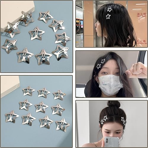 Miniatura 5 de 35 pinzas para el cabello con forma de estrella, de metal, antideslizantes, accesorios para el cabello de los años 2000, Y2K, lindos horquillas para