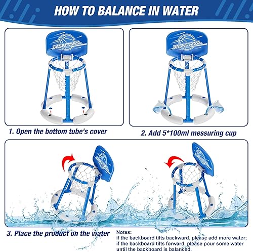 Miniatura 6 de HYES Aro de baloncesto para piscina junto a la piscina con tablero, juguetes flotantes para piscina con 4 pelotas de baloncesto4 globos de